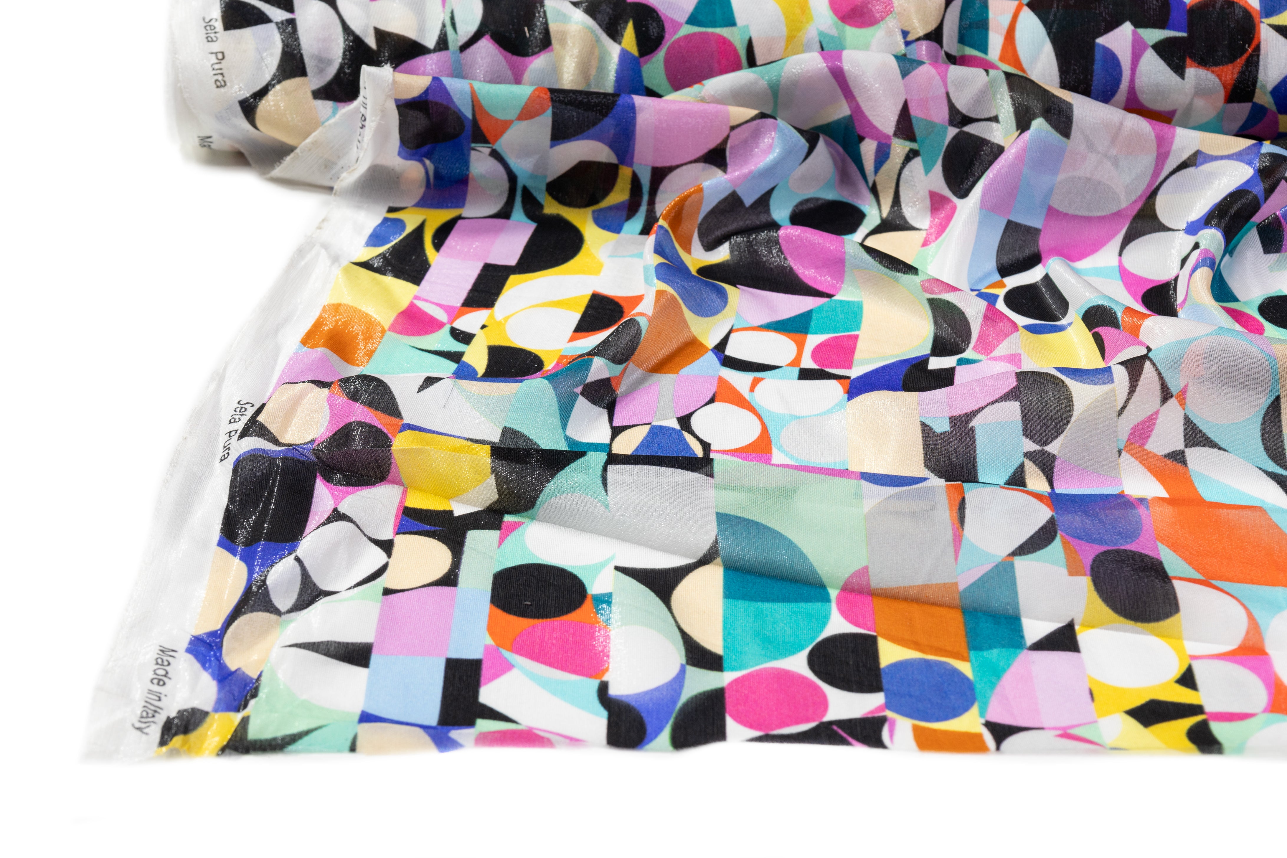 Geometric Italian Silk Chiffon Lamé - Multicolor