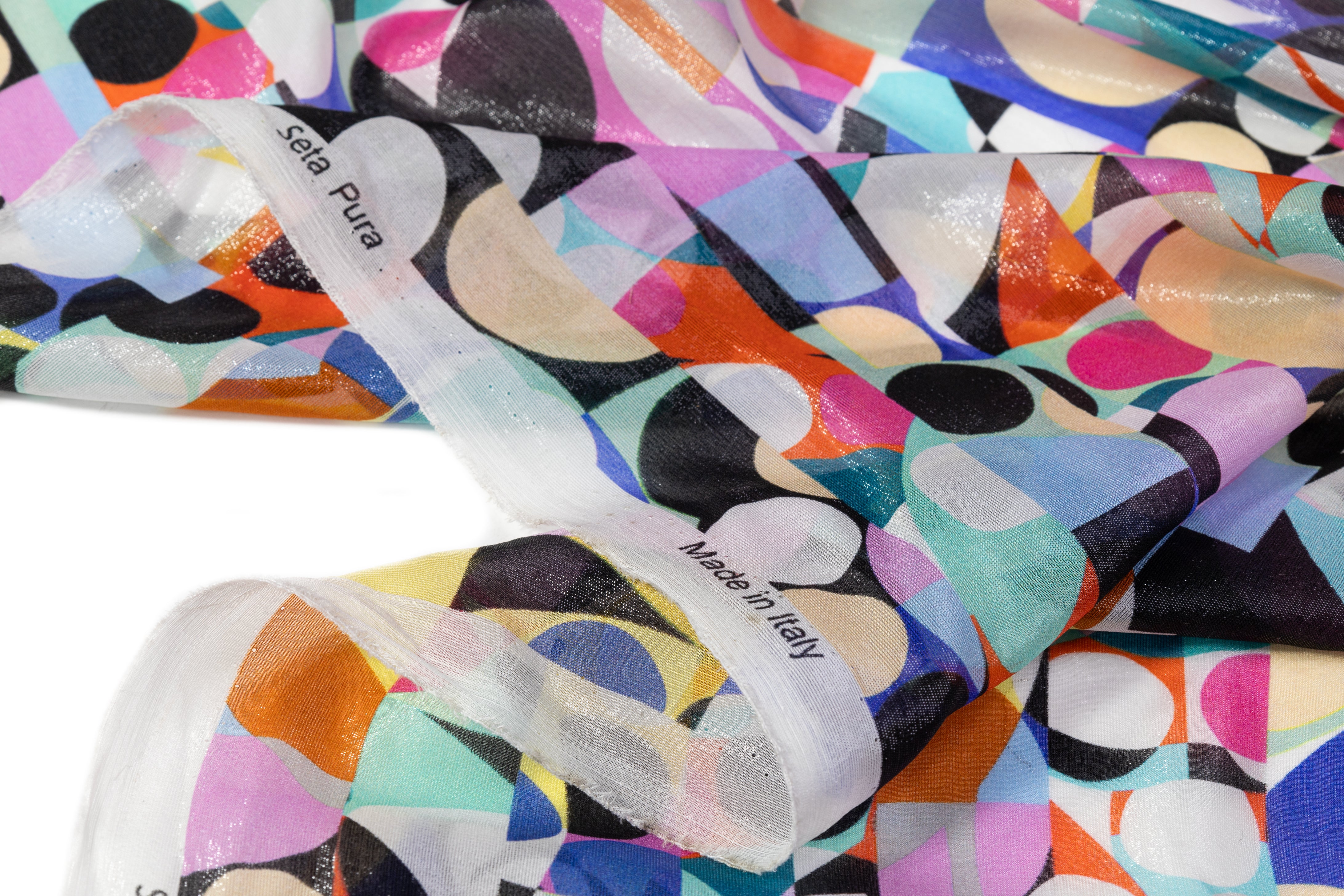 Geometric Italian Silk Chiffon Lamé - Multicolor