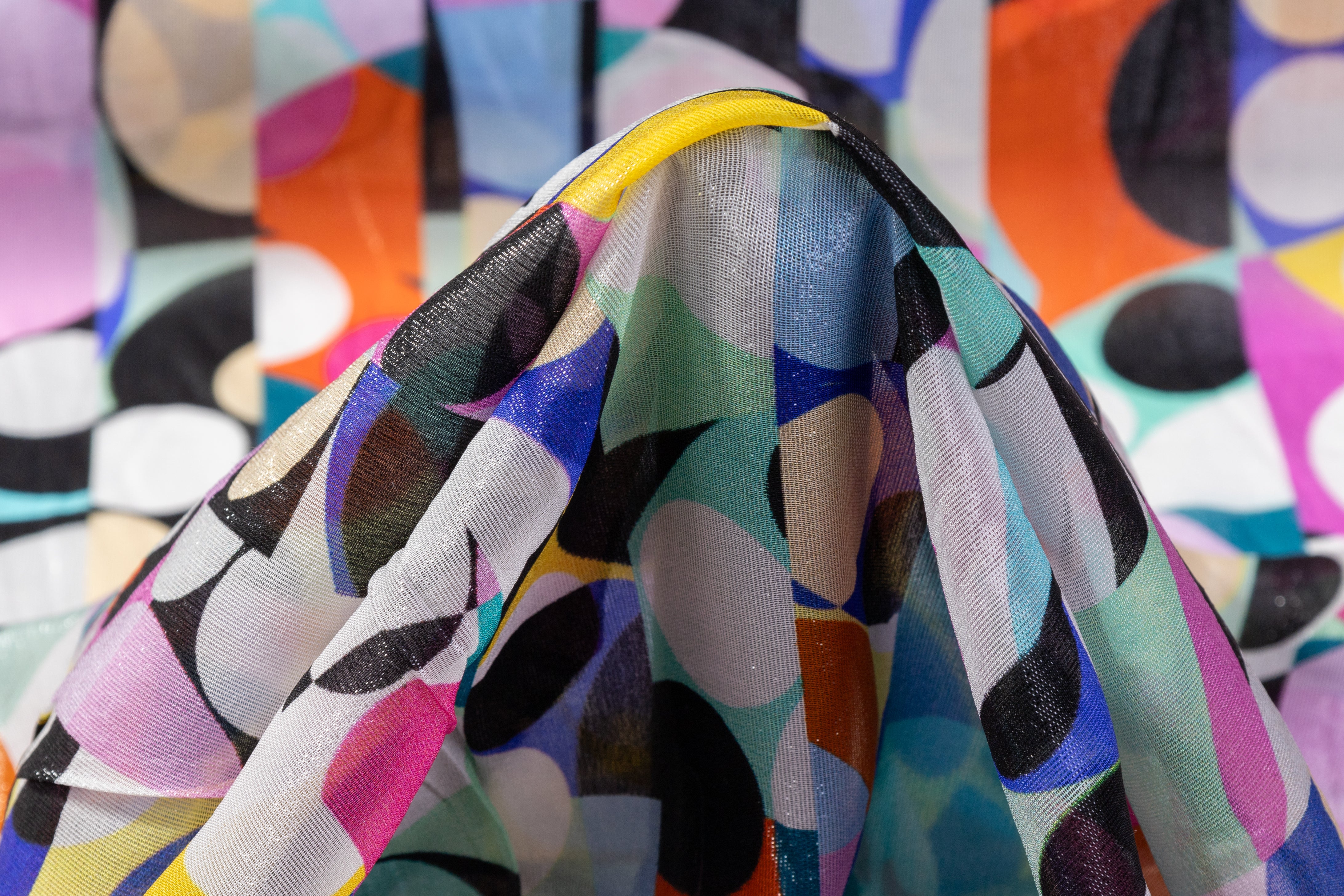 Geometric Italian Silk Chiffon Lamé - Multicolor