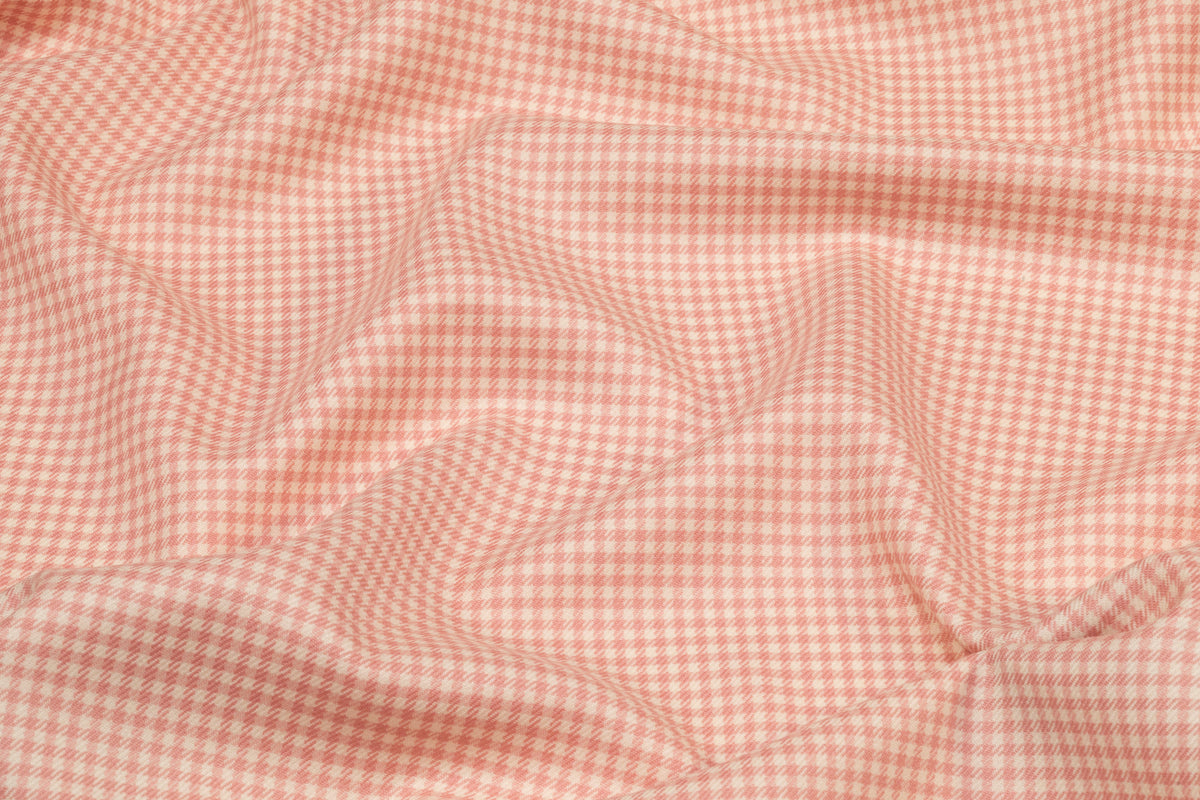 Gingham Checked Italian Wool Suiting - Pink / Off White