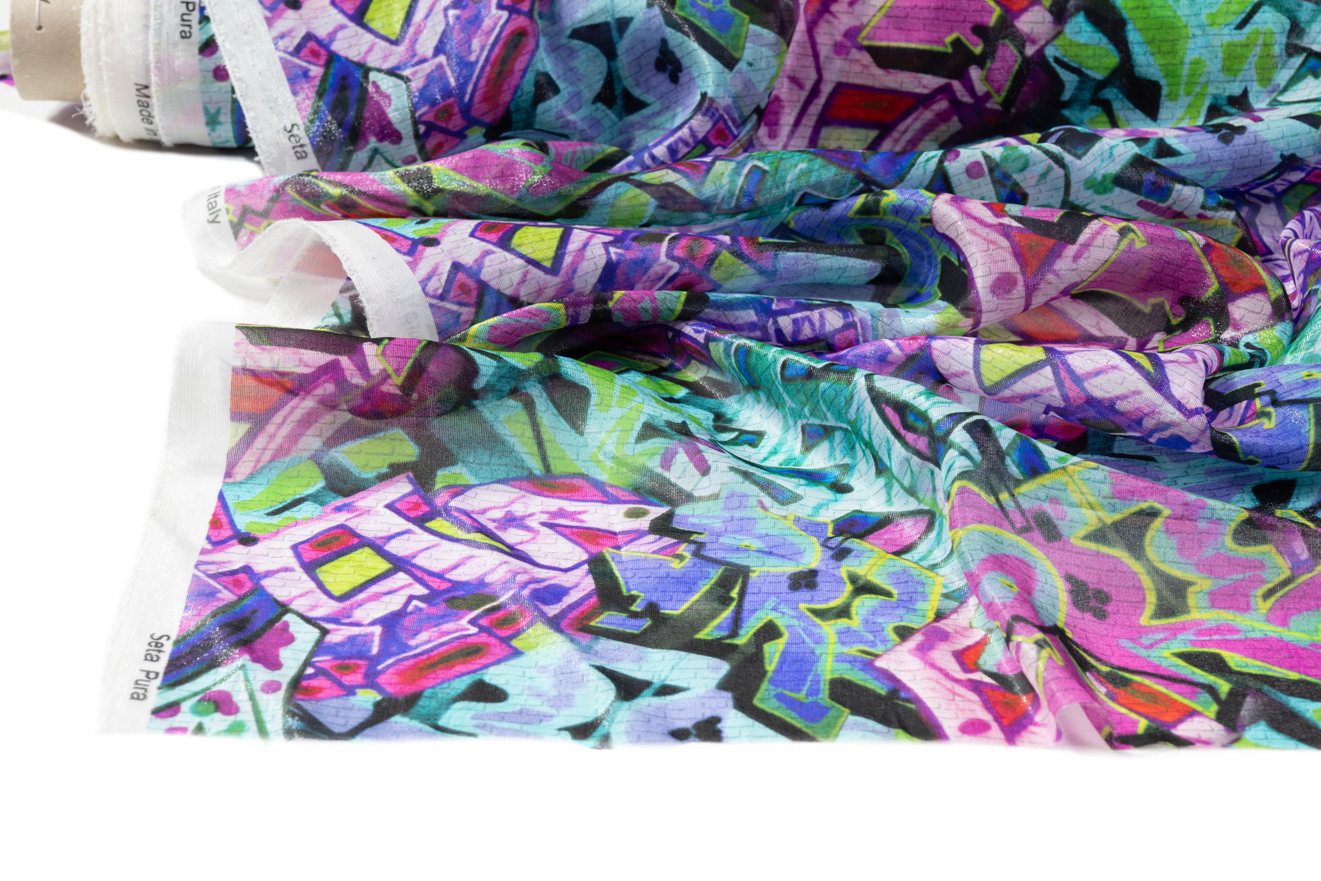 Graffiti Print Italian Silk Chiffon Lamé - Multicolor