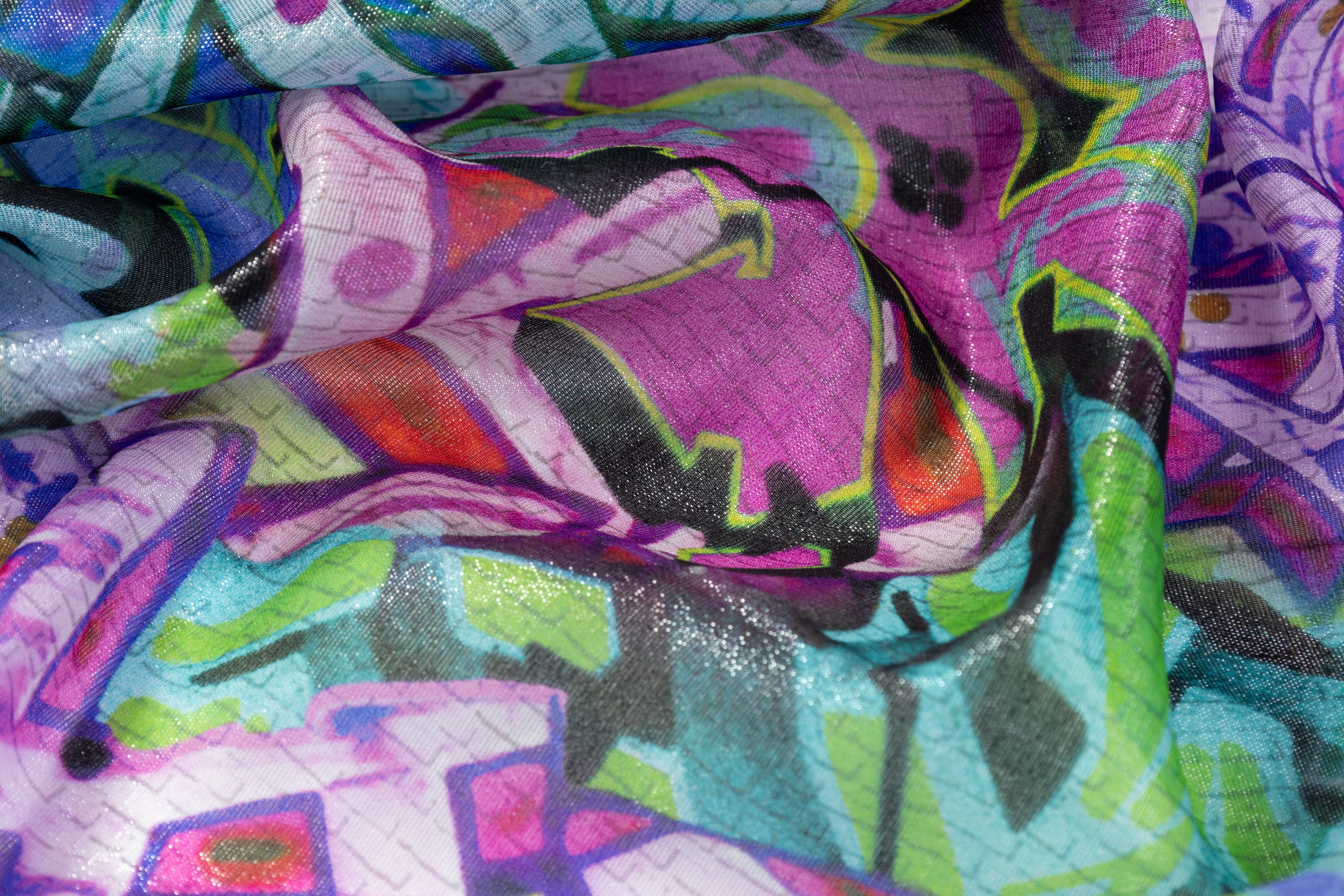 Graffiti Print Italian Silk Chiffon Lamé - Multicolor