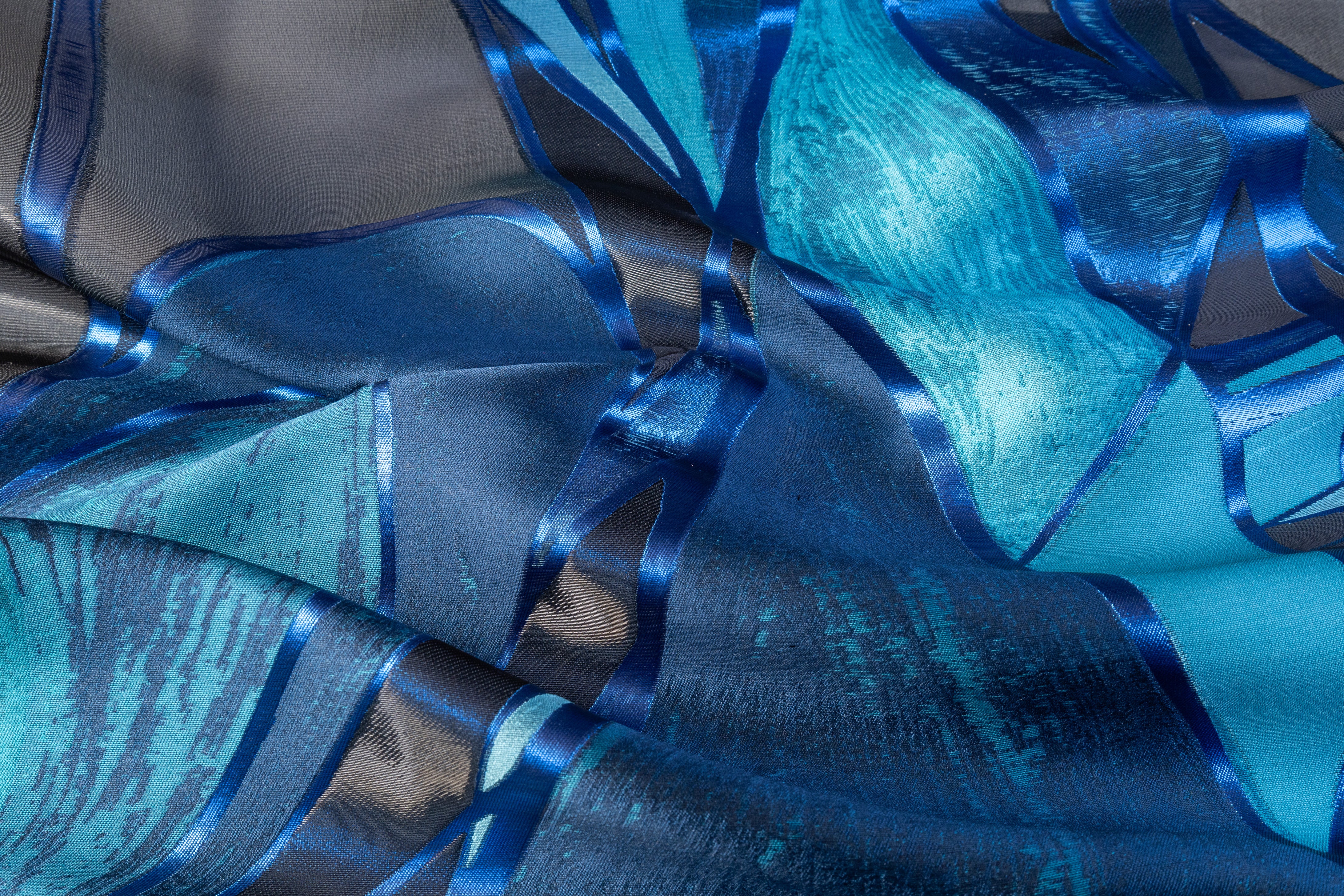 Ruffo Coli - Metallic Italian Silk Blend Liquid Organza Fil Coupé - Black / Blue