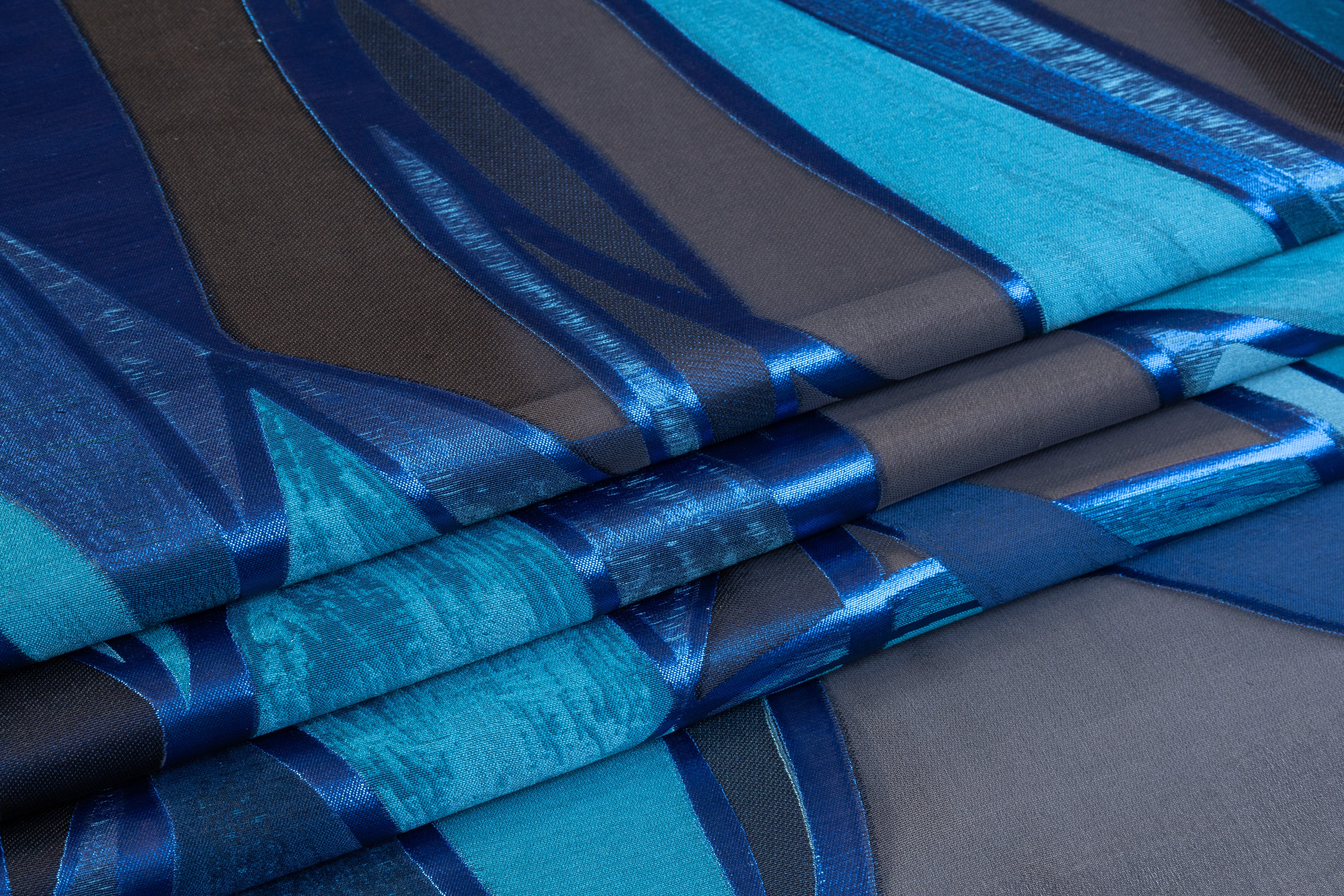 Ruffo Coli - Metallic Italian Silk Blend Liquid Organza Fil Coupé - Black / Blue