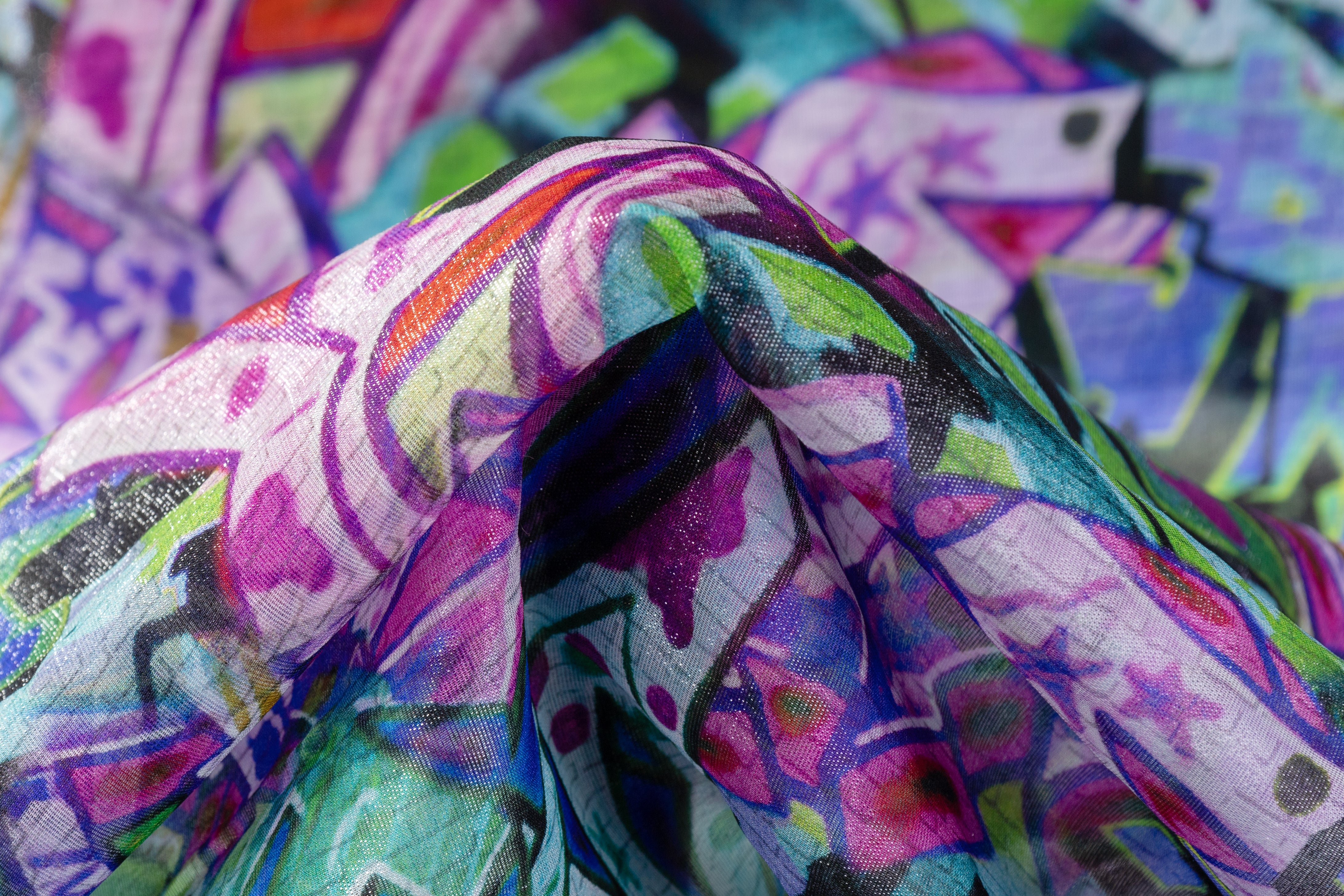 Graffiti Print Italian Silk Chiffon Lamé - Multicolor
