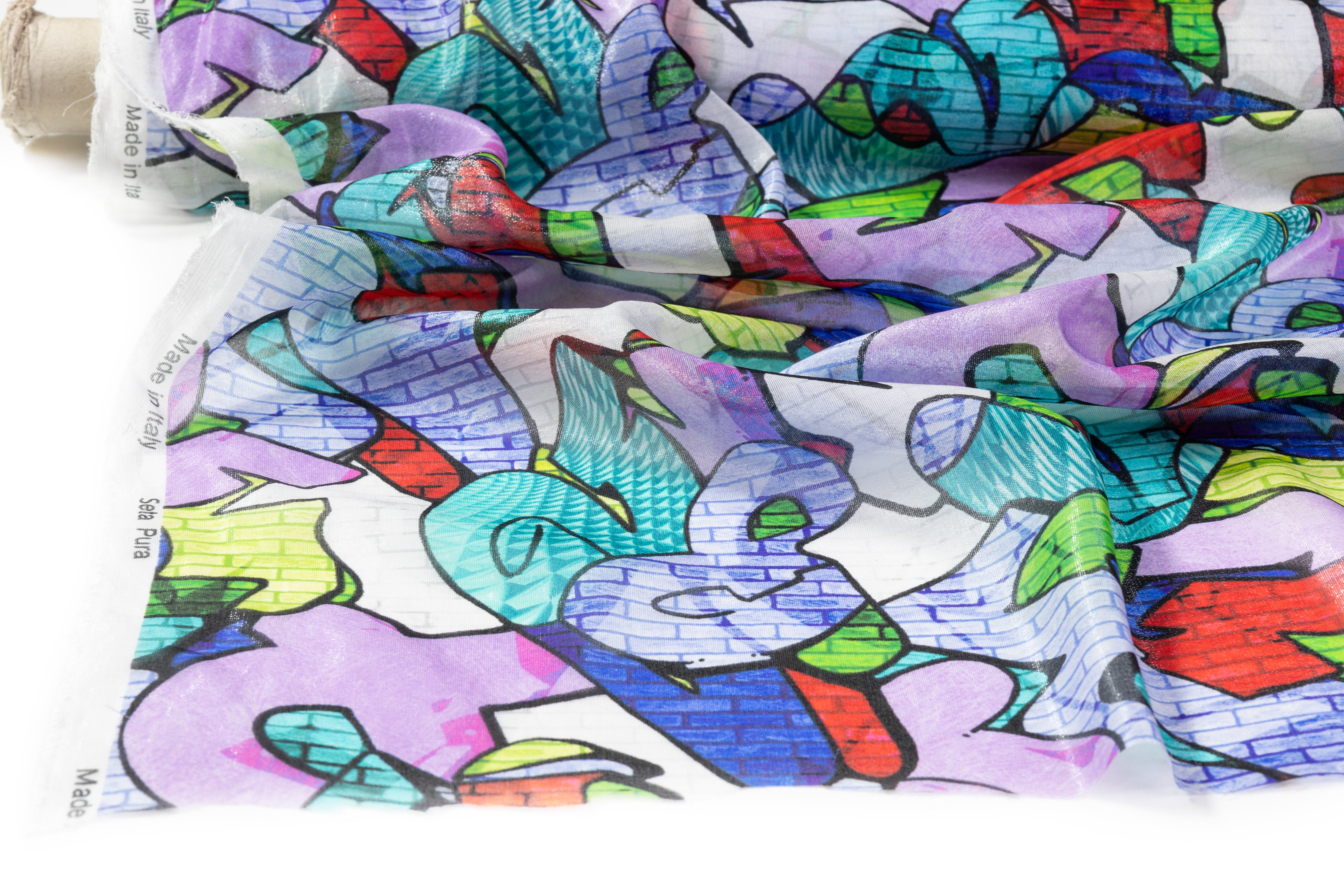 Graffiti Print Italian Silk Chiffon Lamé - Multicolor