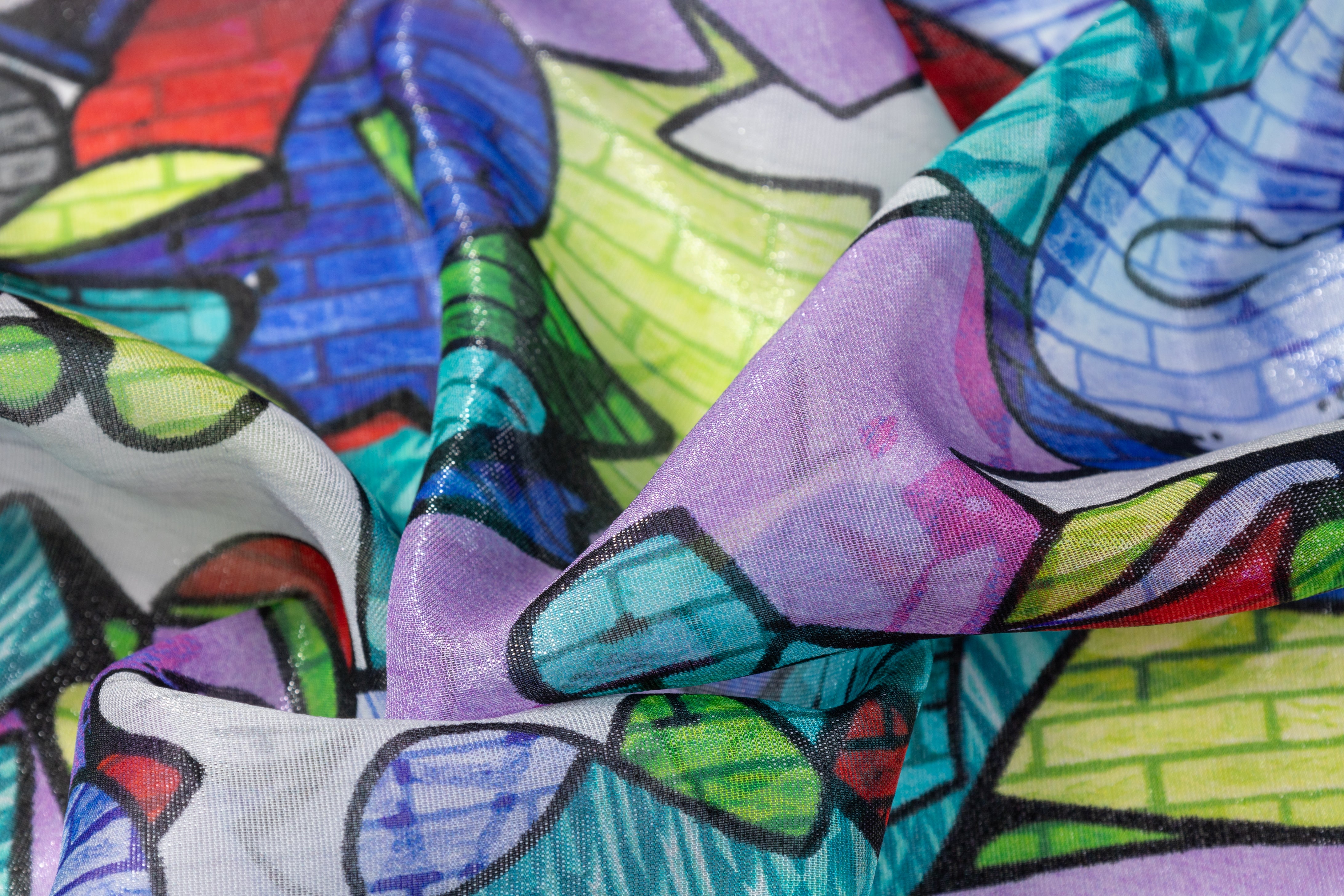 Graffiti Print Italian Silk Chiffon Lamé - Multicolor