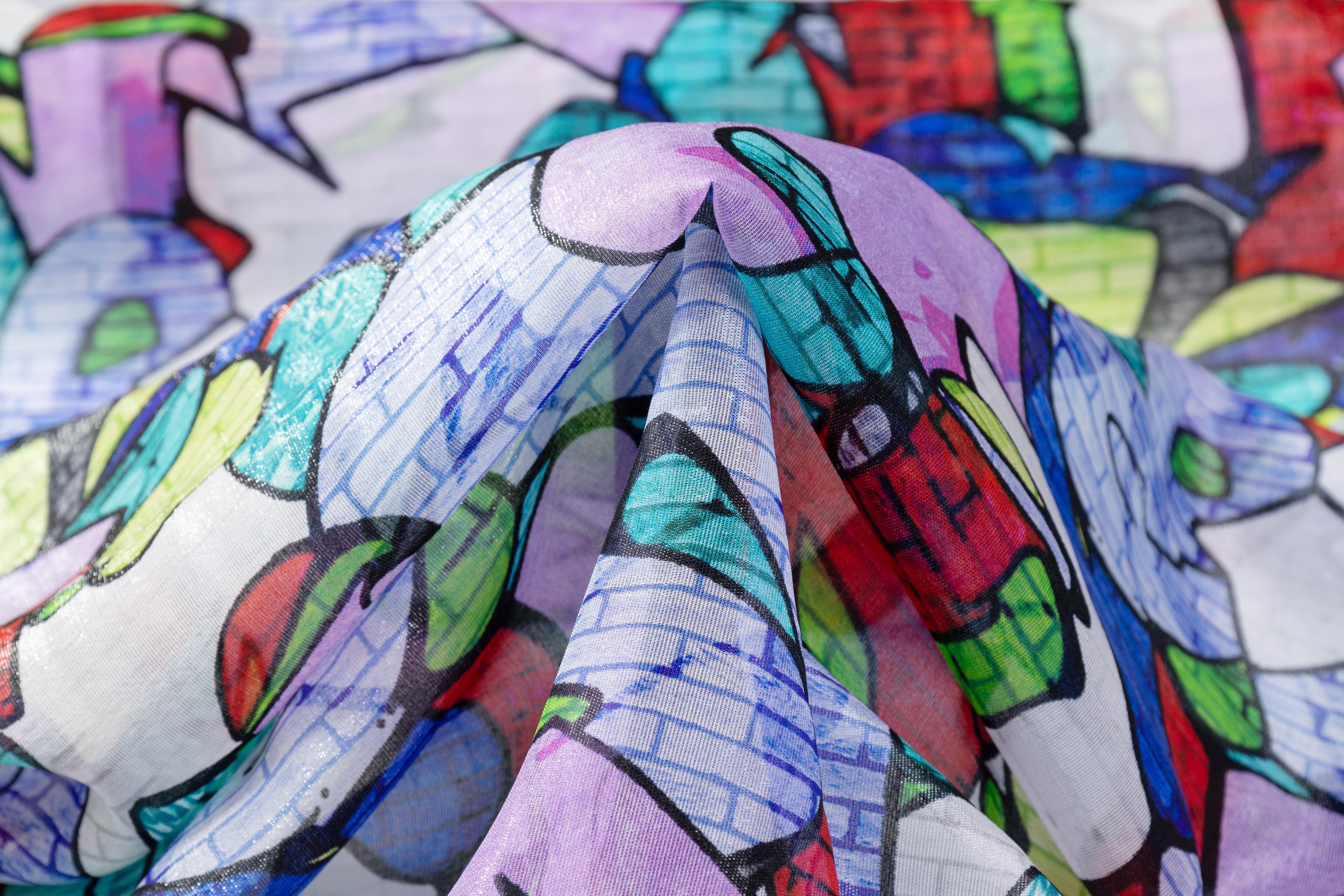 Graffiti Print Italian Silk Chiffon Lamé - Multicolor