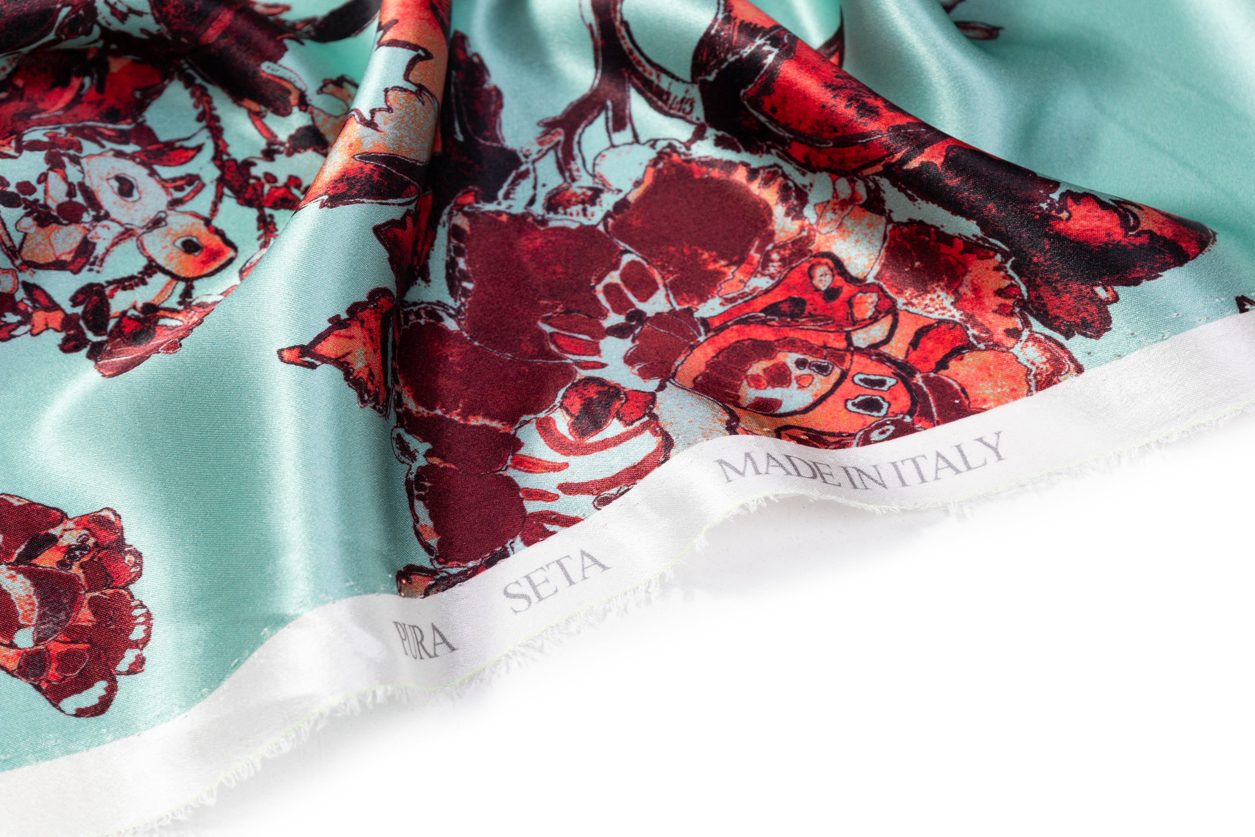 Floral Italian Silk Charmeuse - Green / Maroon