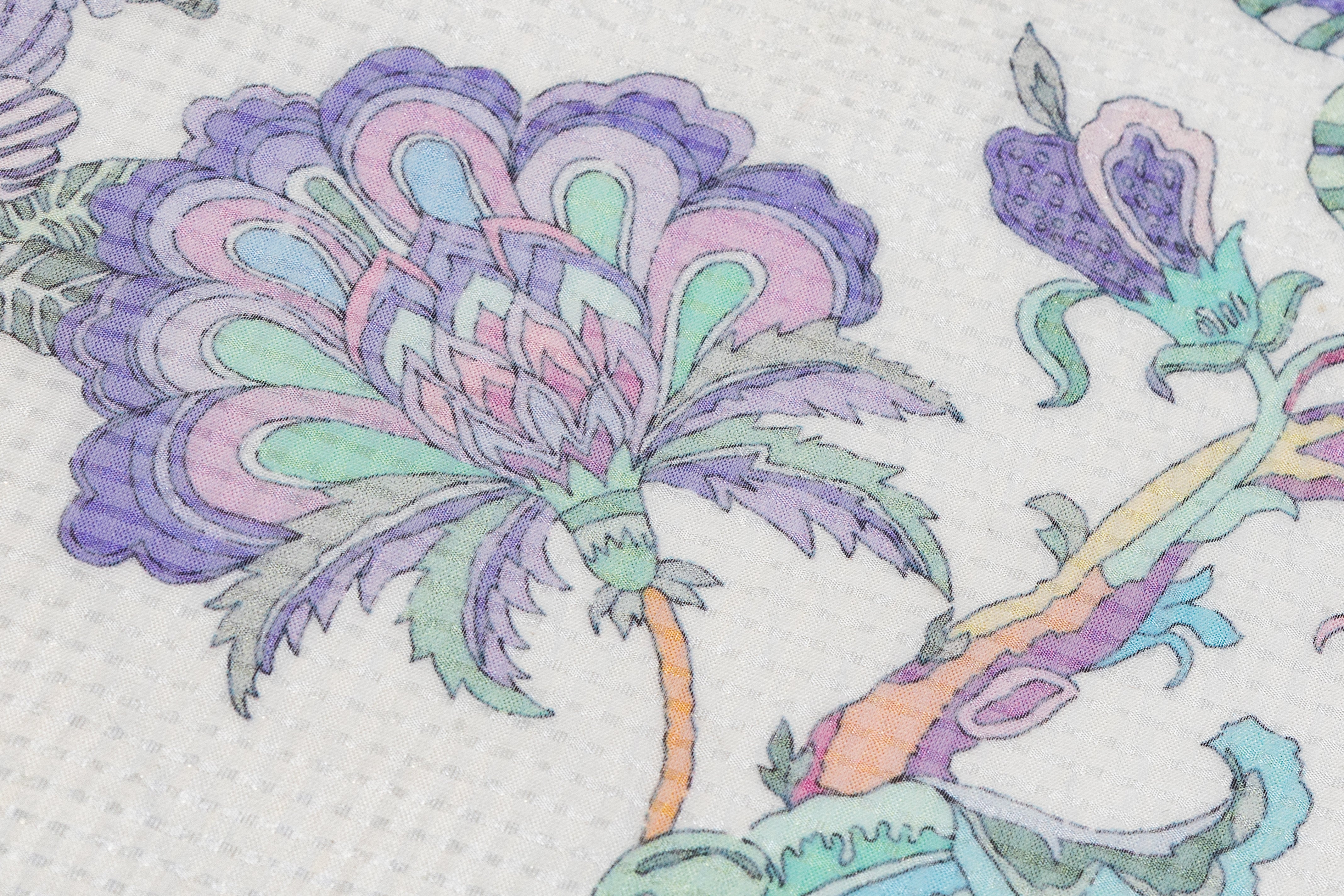 Floral Italian Silk Nylon Voile - Lavender / Green