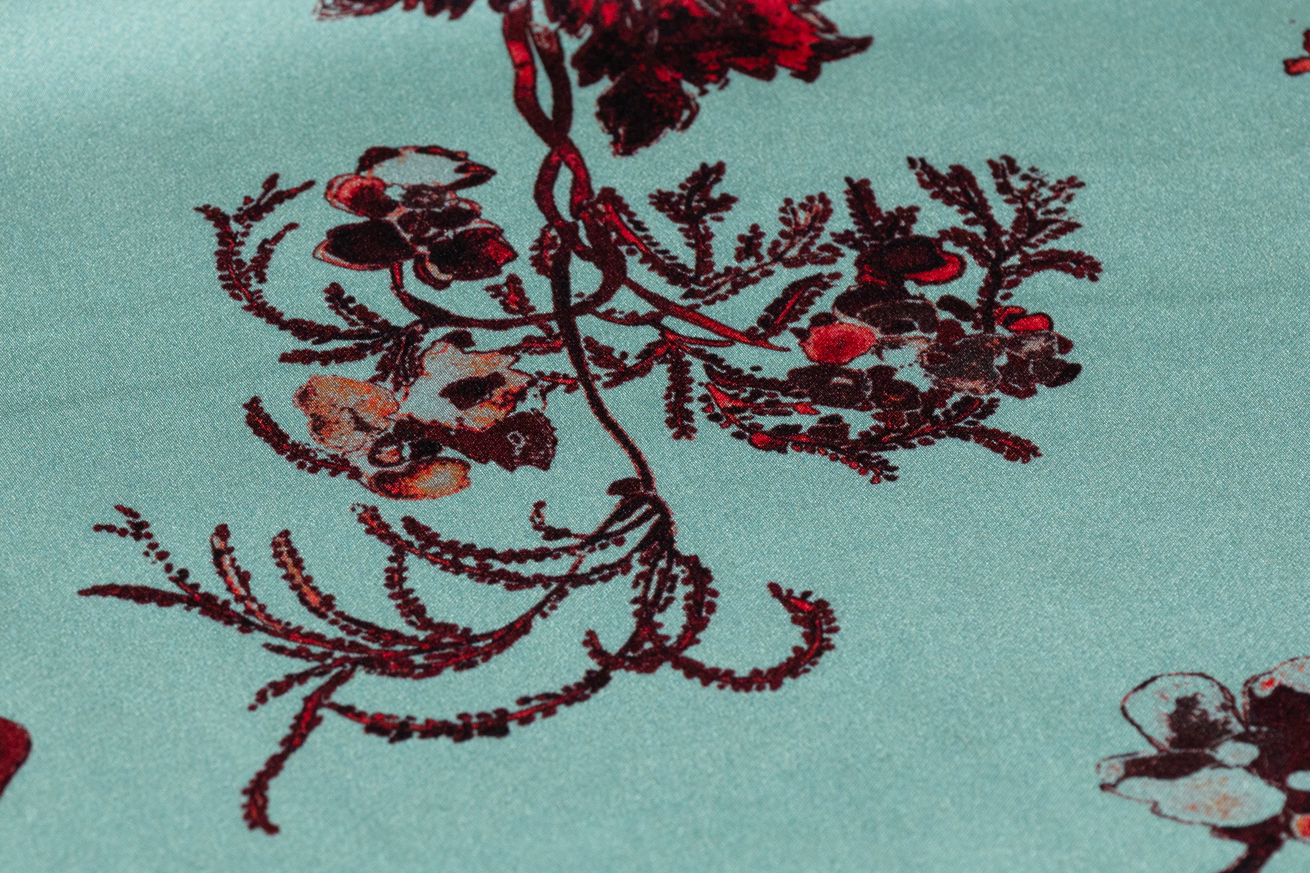 Floral Italian Silk Charmeuse - Green / Maroon