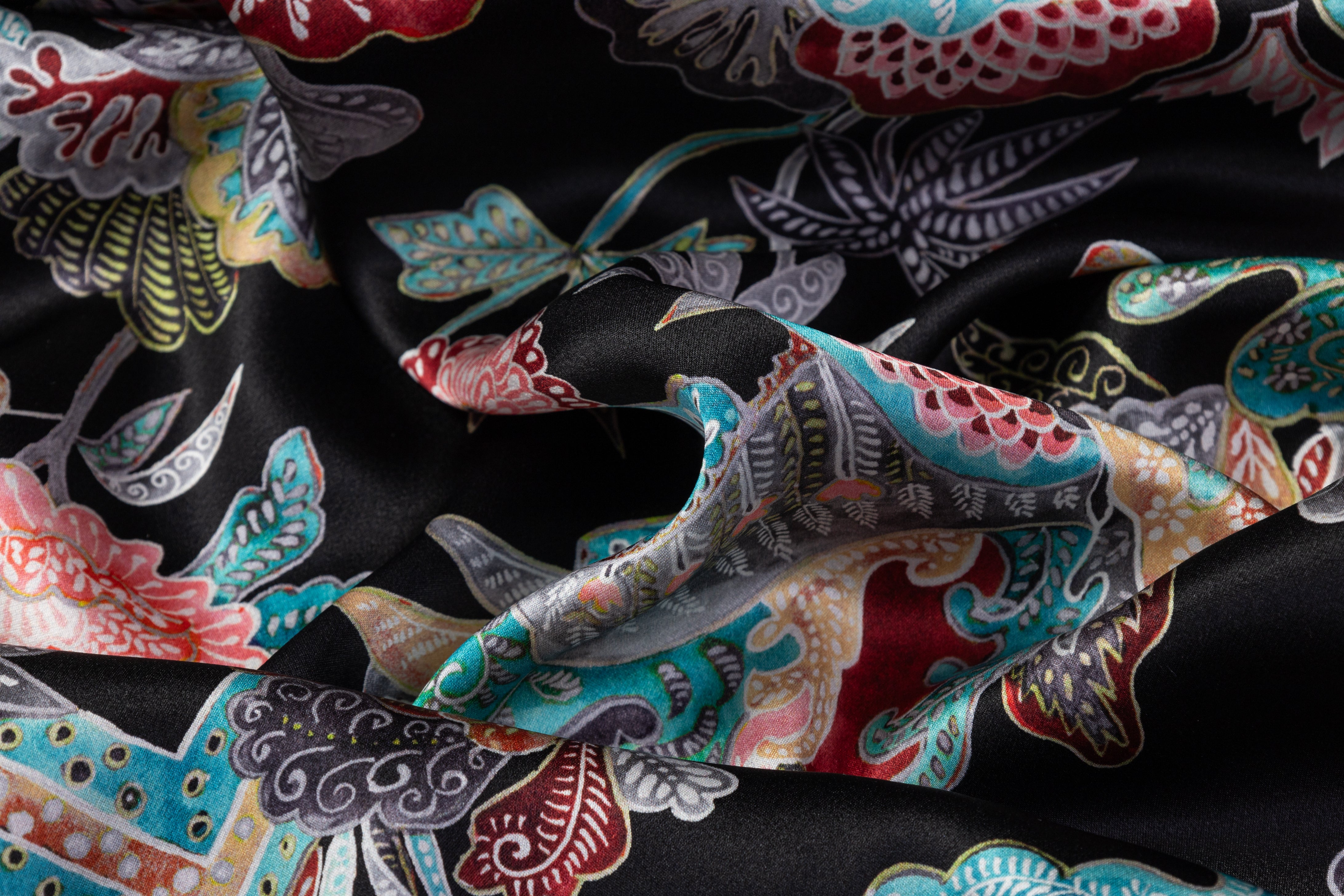 Floral Italian Silk Charmeuse - Black / Multicolor