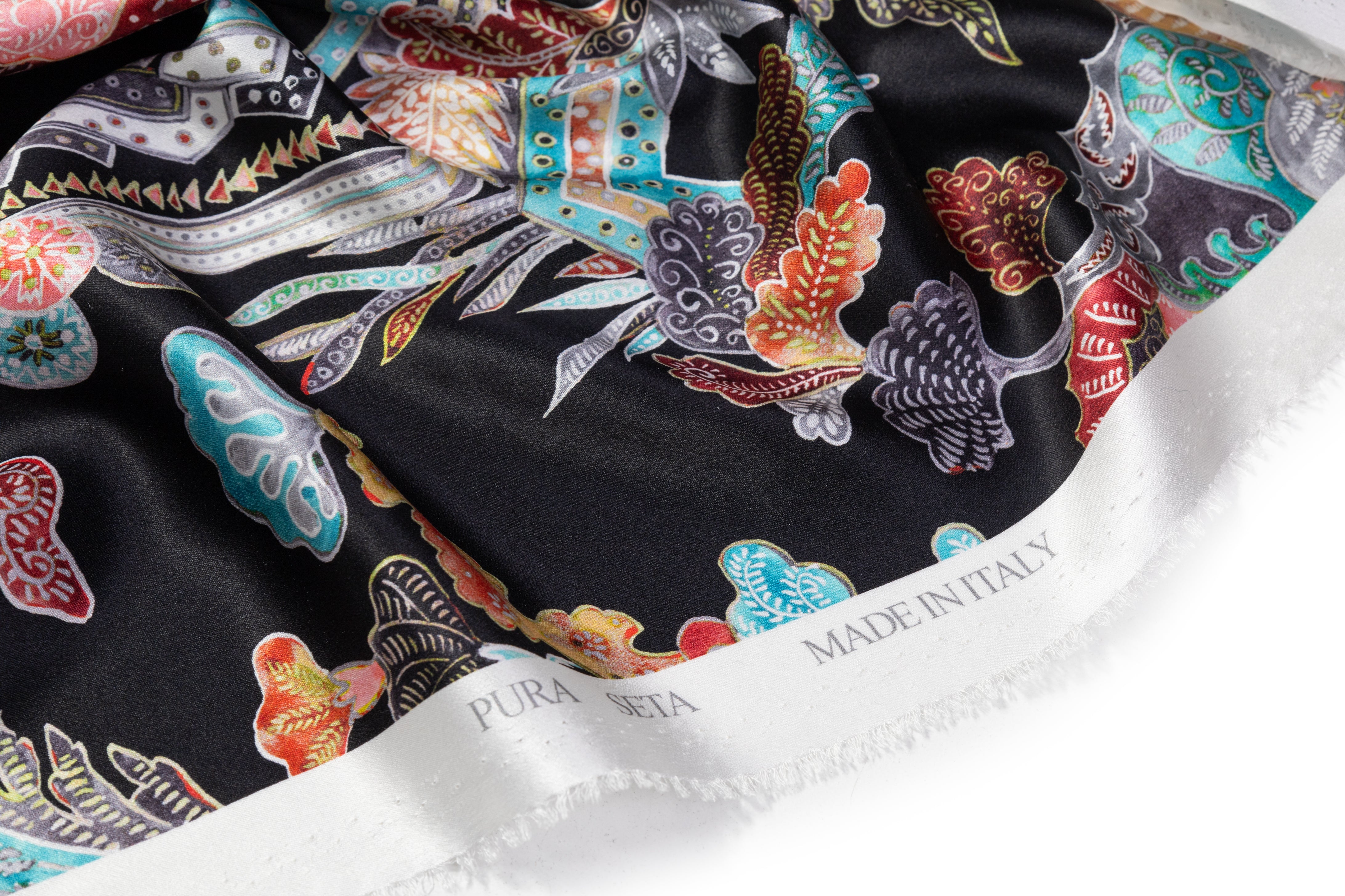 Floral Italian Silk Charmeuse - Black / Multicolor