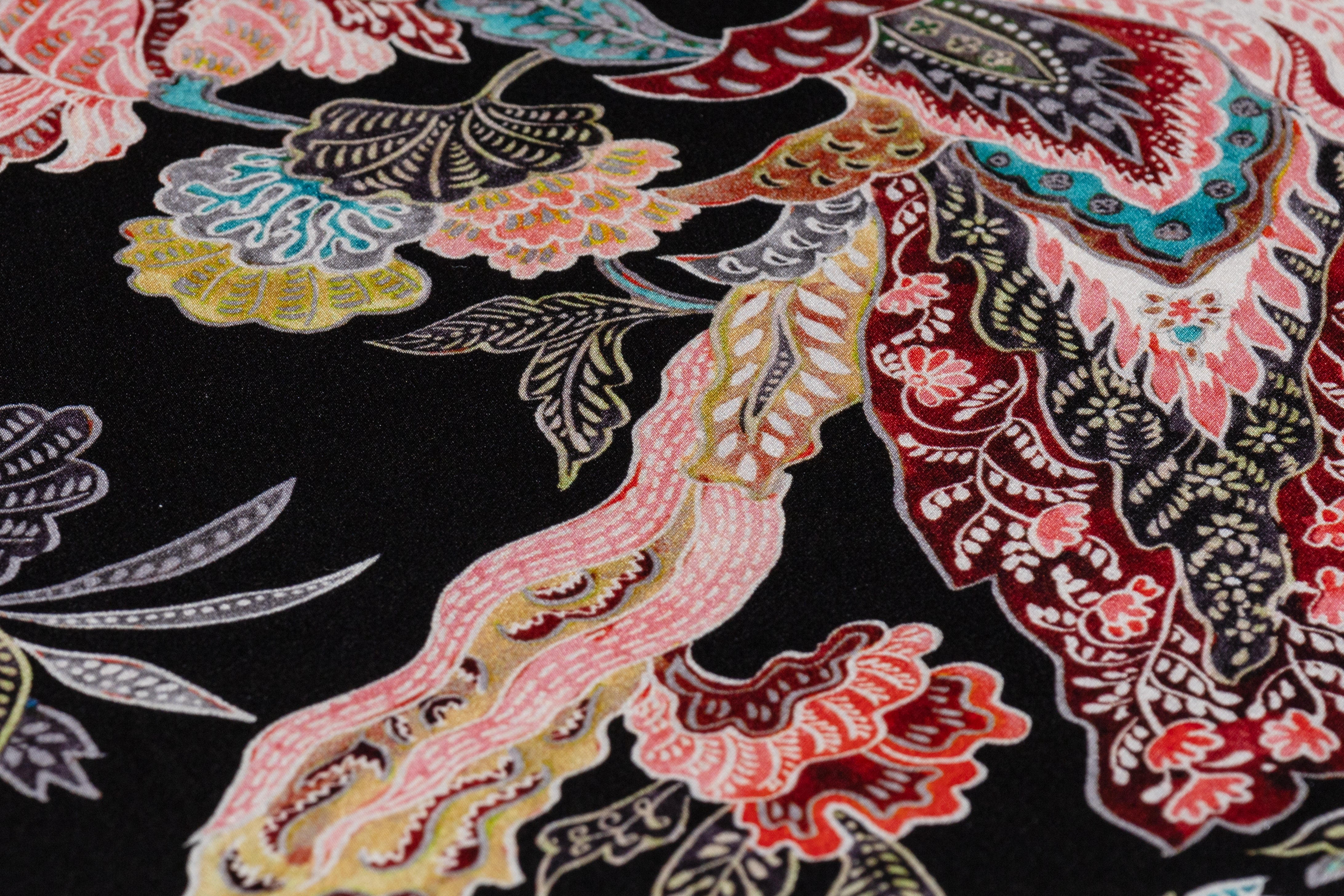 Floral Italian Silk Charmeuse - Black / Multicolor