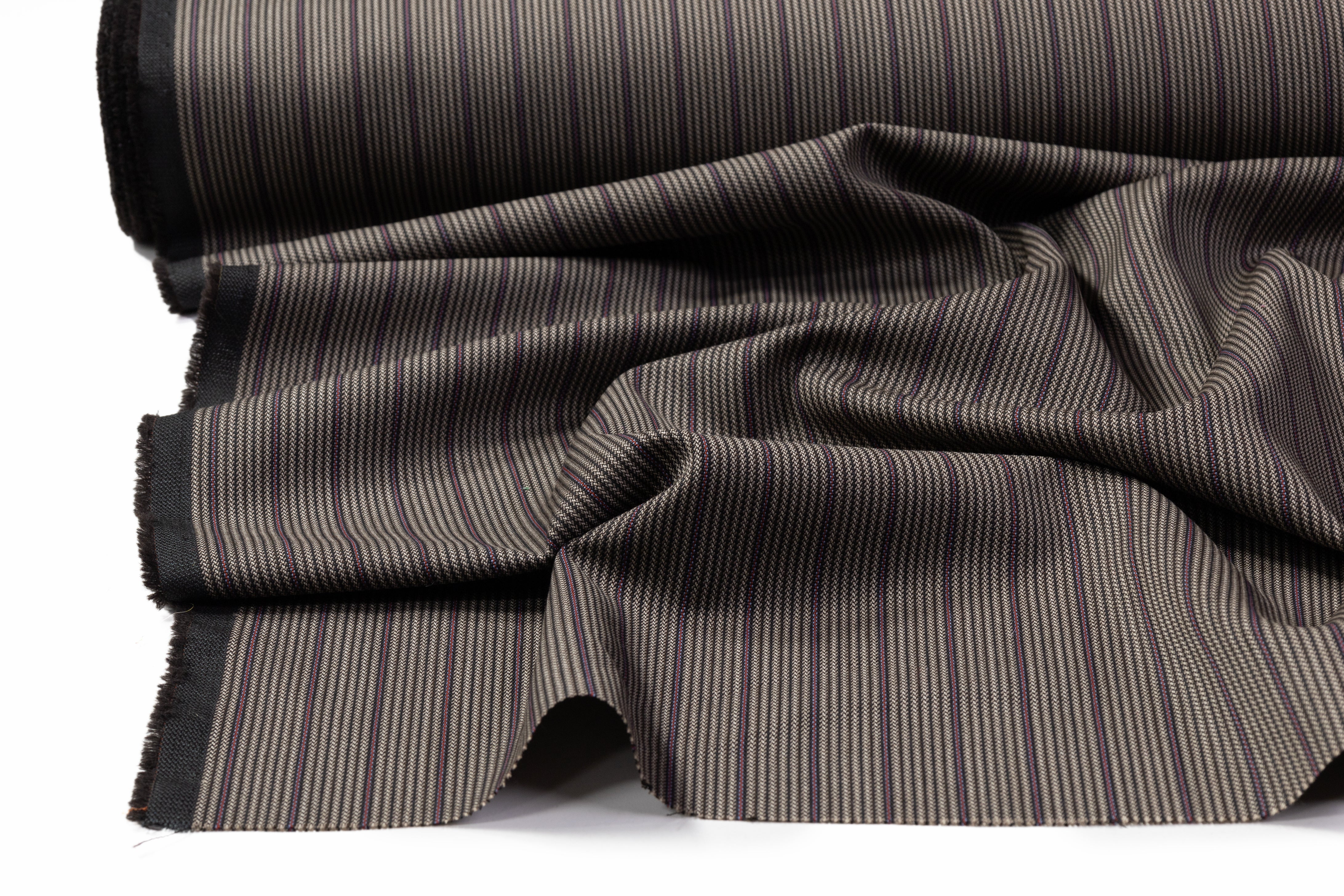 Striped Italian Wool Suiting - Taupe