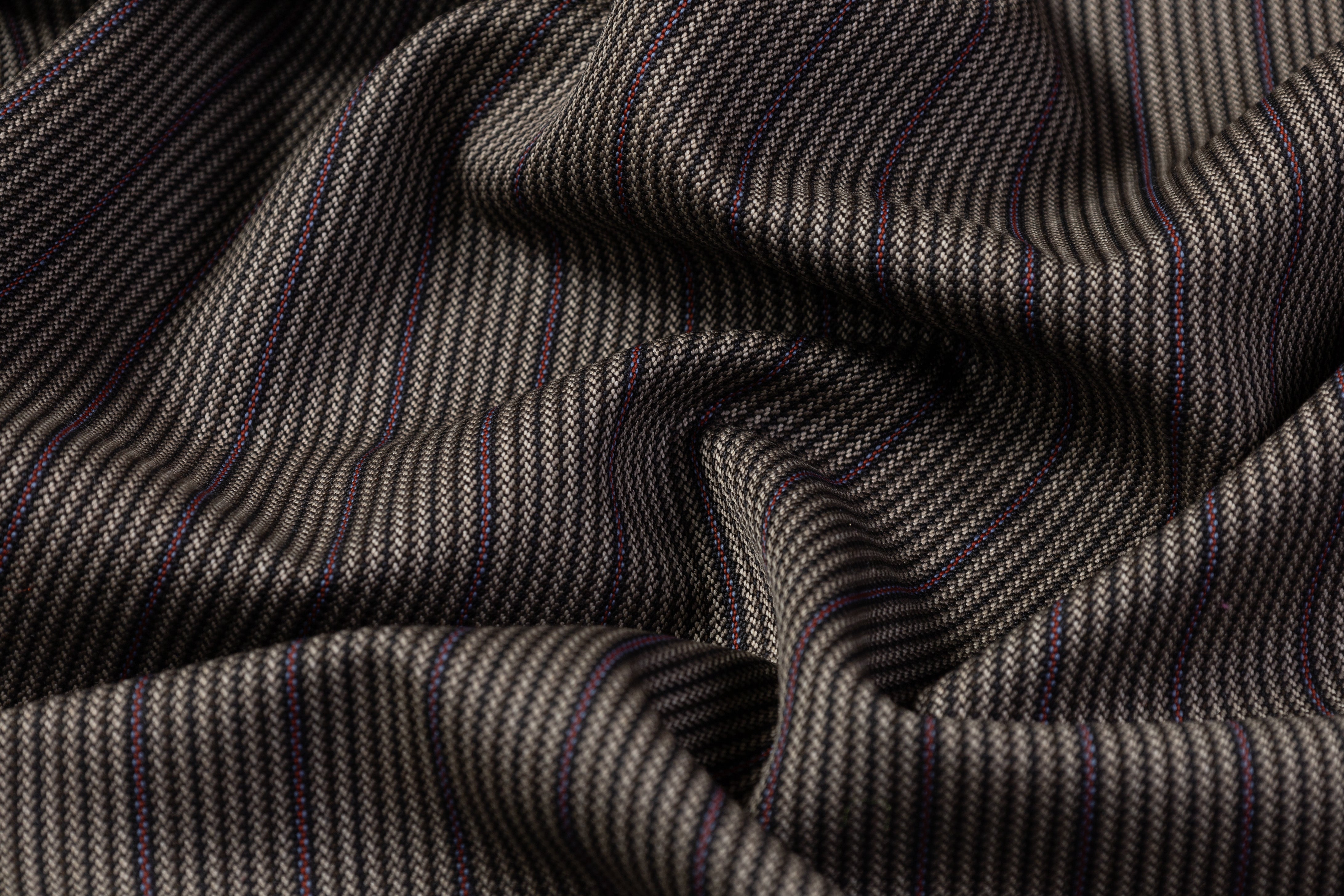 Striped Italian Wool Suiting - Taupe