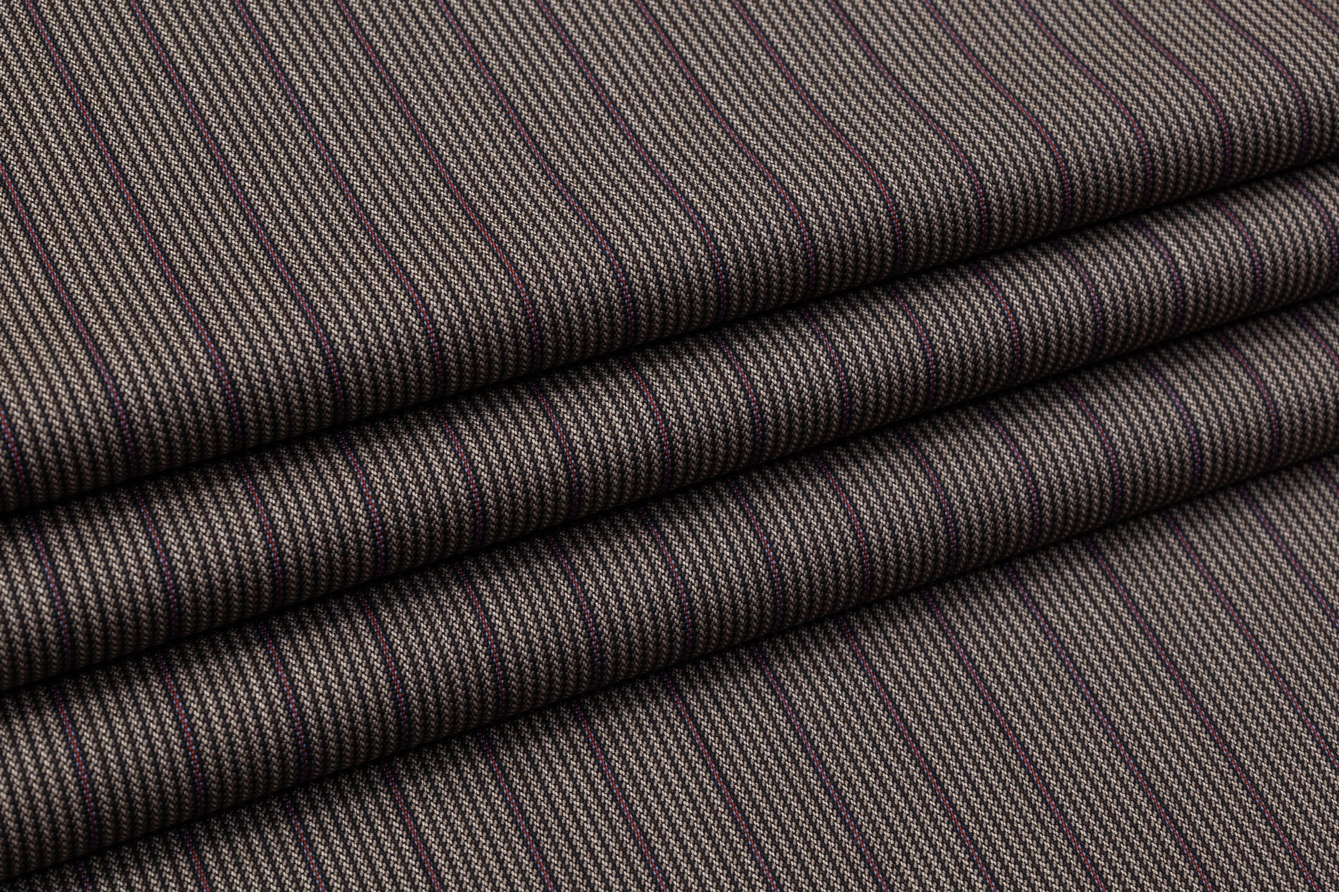 Striped Italian Wool Suiting - Taupe