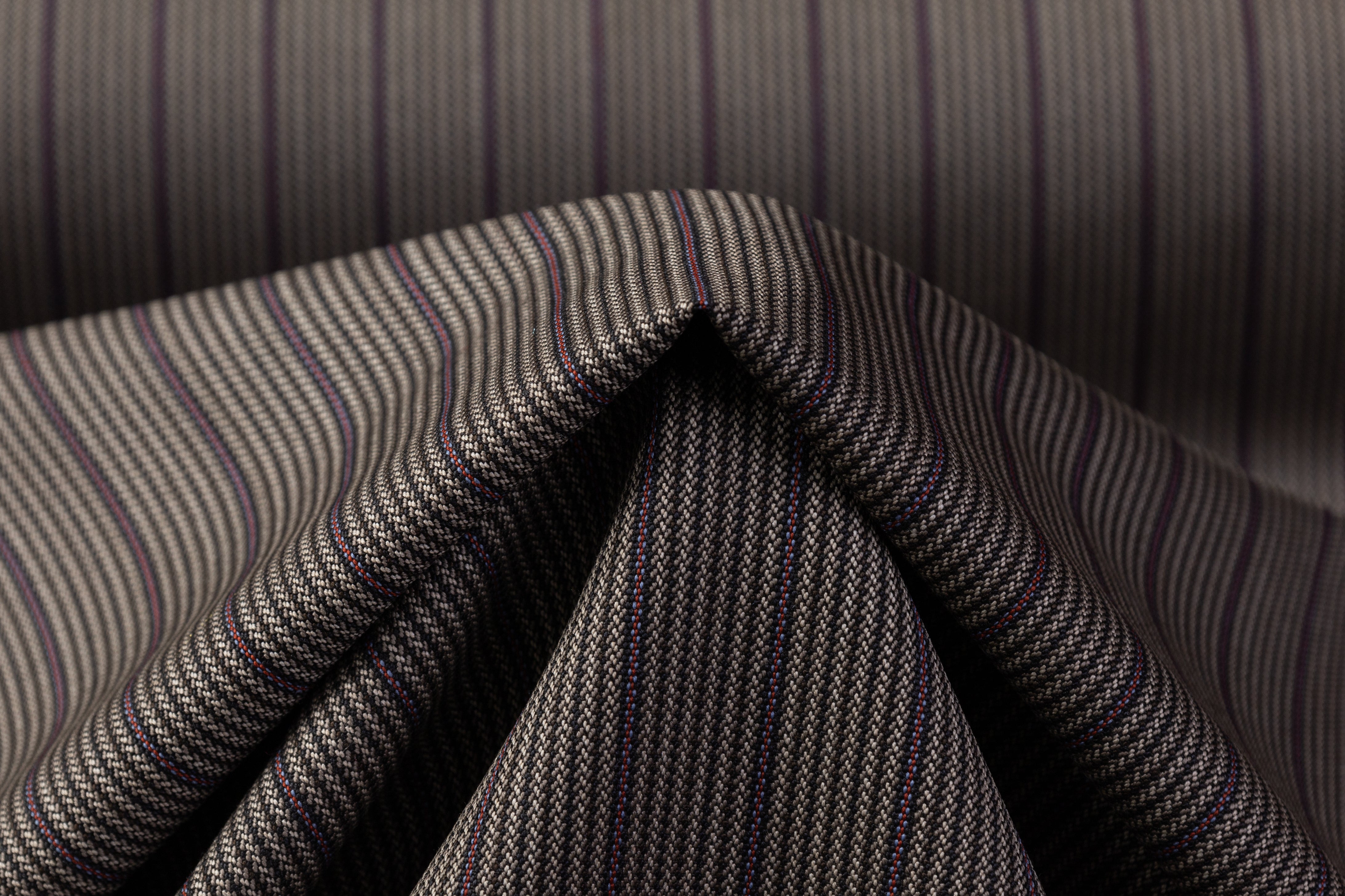 Striped Italian Wool Suiting - Taupe