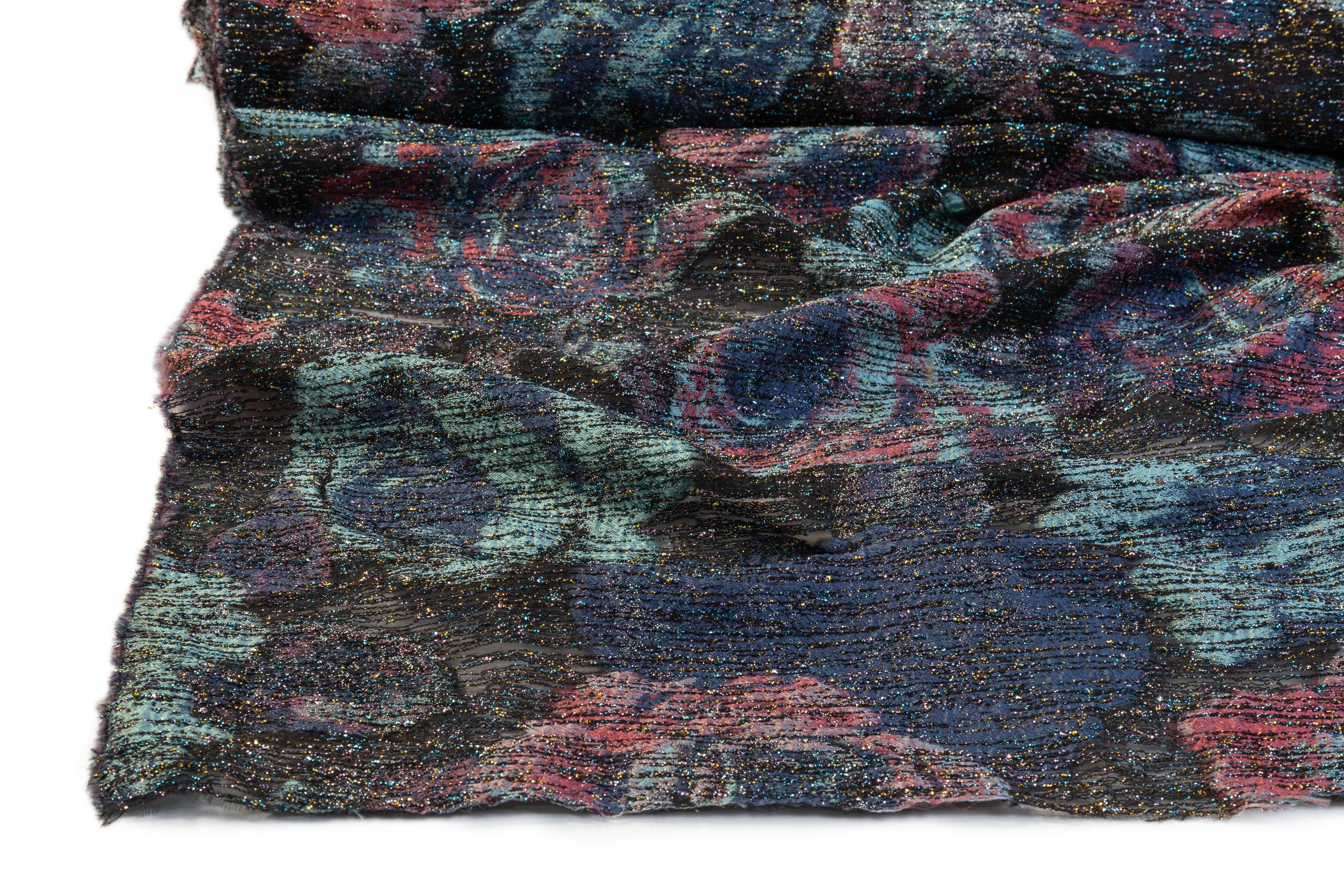 Ruffo Coli - Floral Metallic Sheer Brocade - Black / Blue / Rose