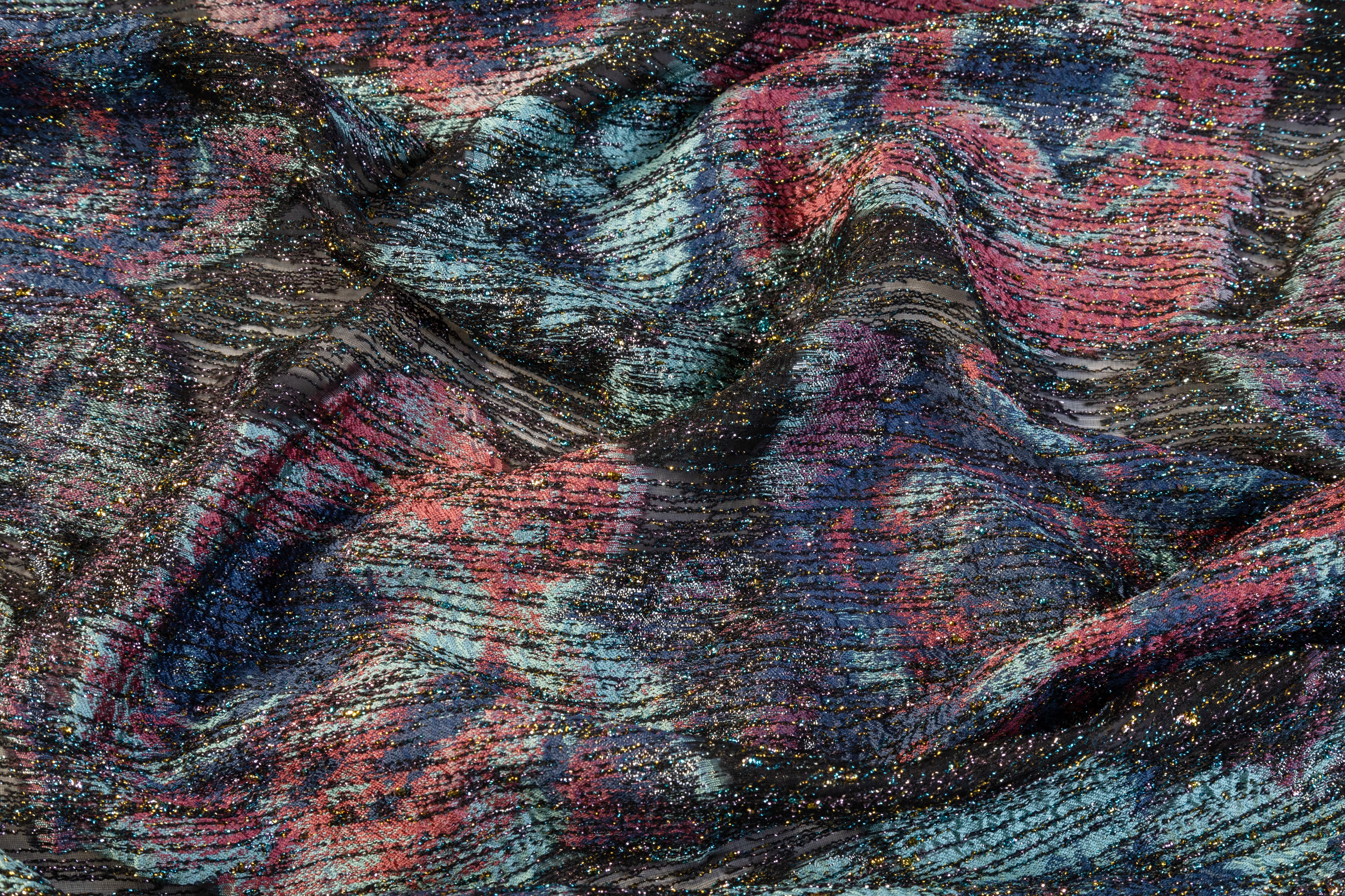 Ruffo Coli - Floral Metallic Sheer Brocade - Black / Blue / Rose