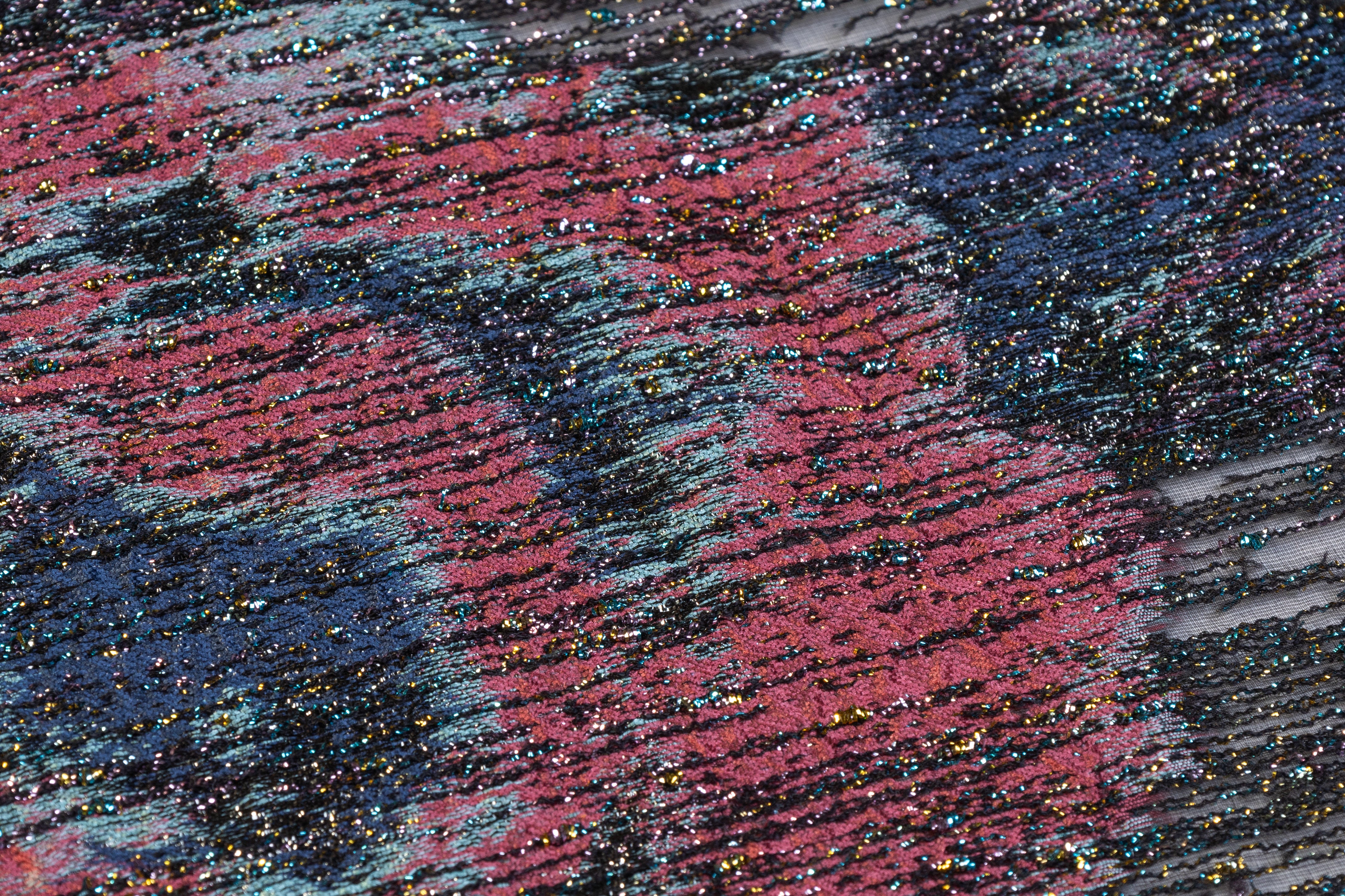 Ruffo Coli - Floral Metallic Sheer Brocade - Black / Blue / Rose