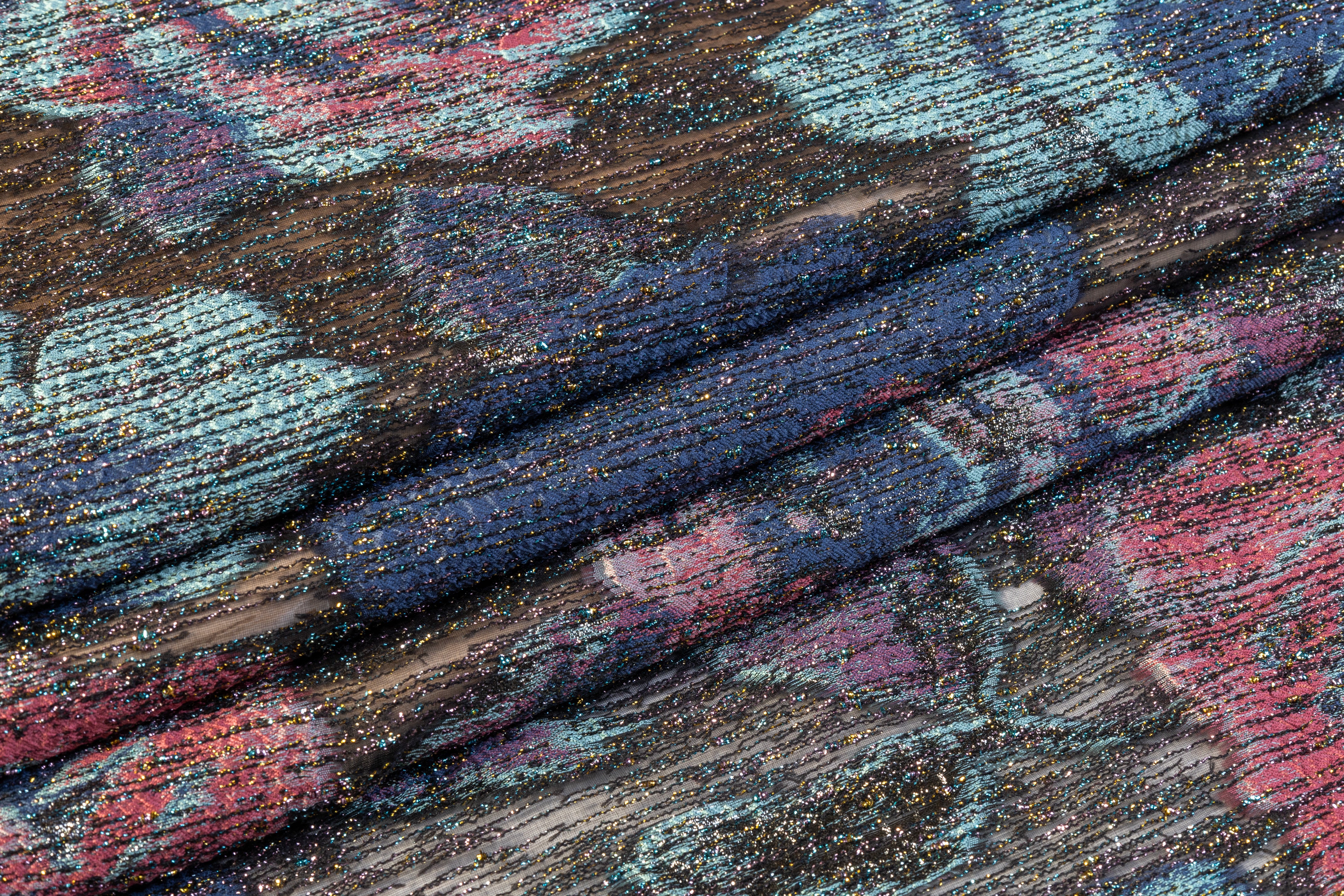 Ruffo Coli - Floral Metallic Sheer Brocade - Black / Blue / Rose