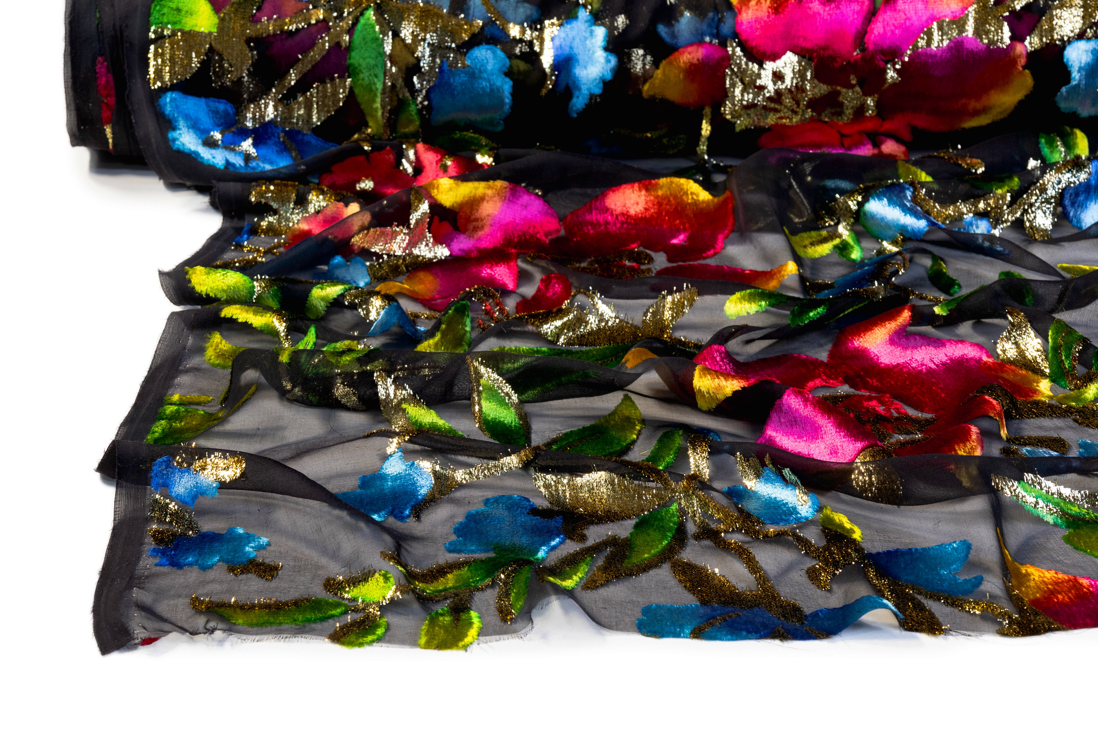 Hand-Finished Italian Silk Viscose Velvet Devoré - Black / Multicolor