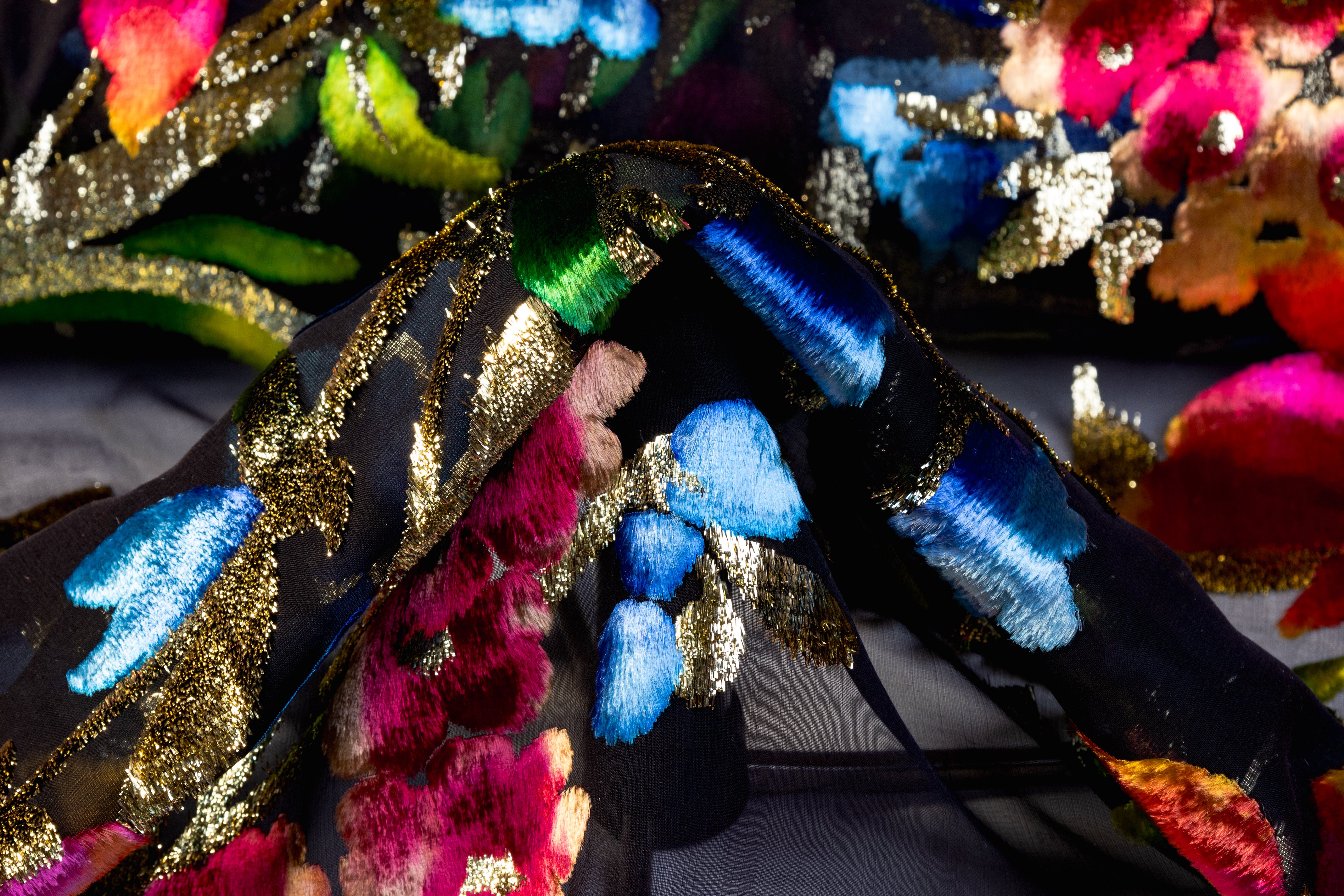 Hand-Finished Italian Silk Viscose Velvet Devoré - Black / Multicolor