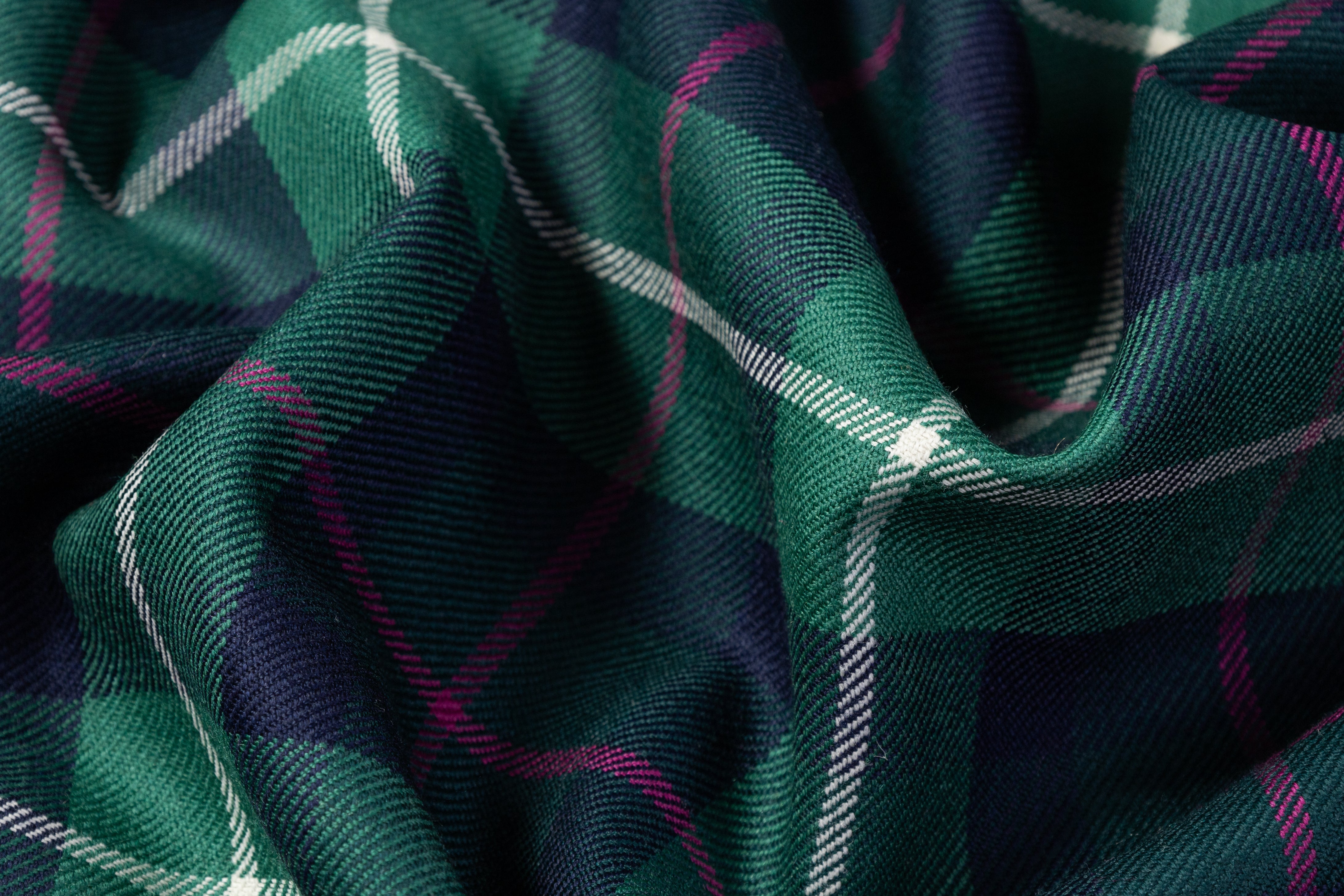 Tartan Italian Wool Suiting - Green / Fucshia / Navy