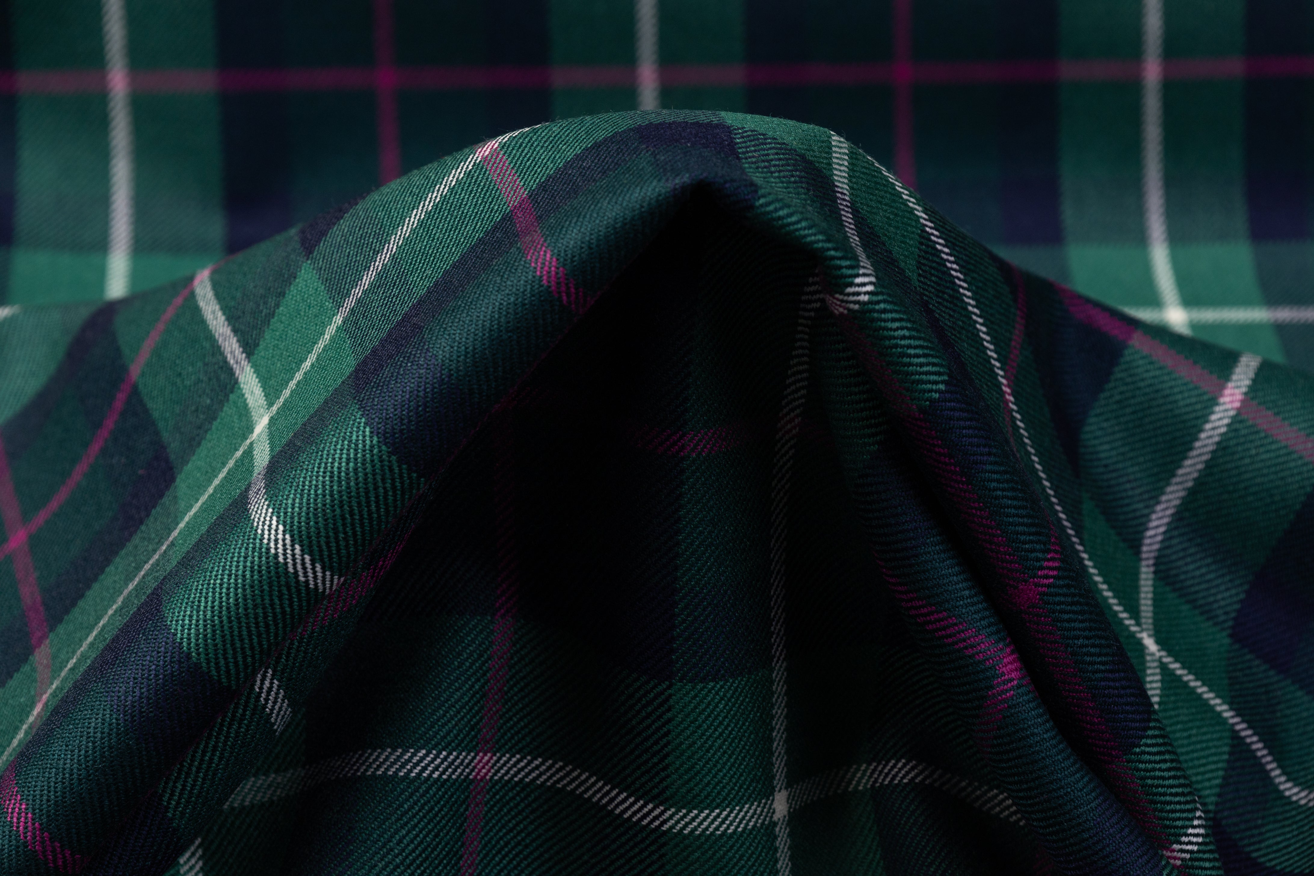 Tartan Italian Wool Suiting - Green / Fucshia / Navy