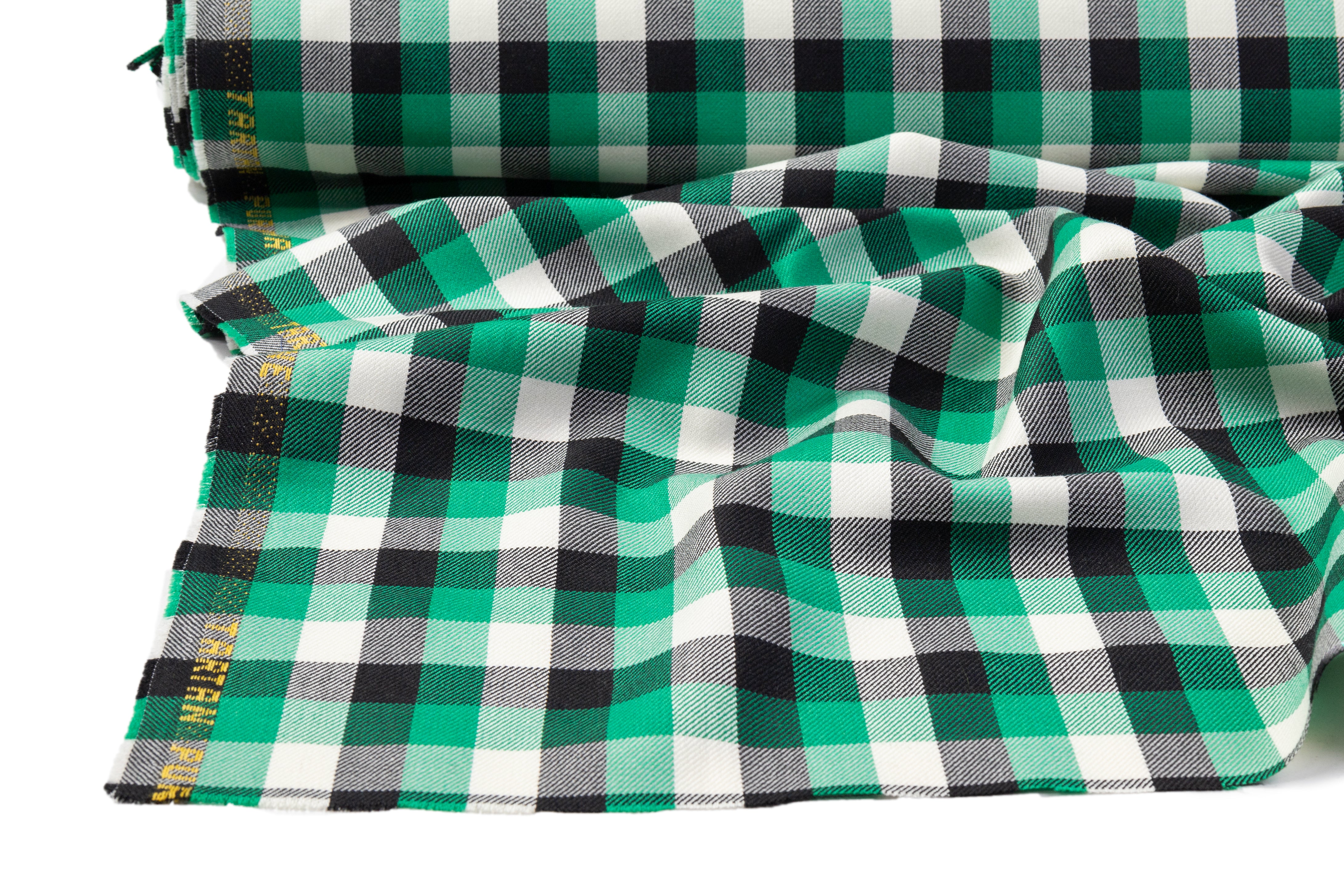 Tartan Italian Wool Suiting - Green / Black / White