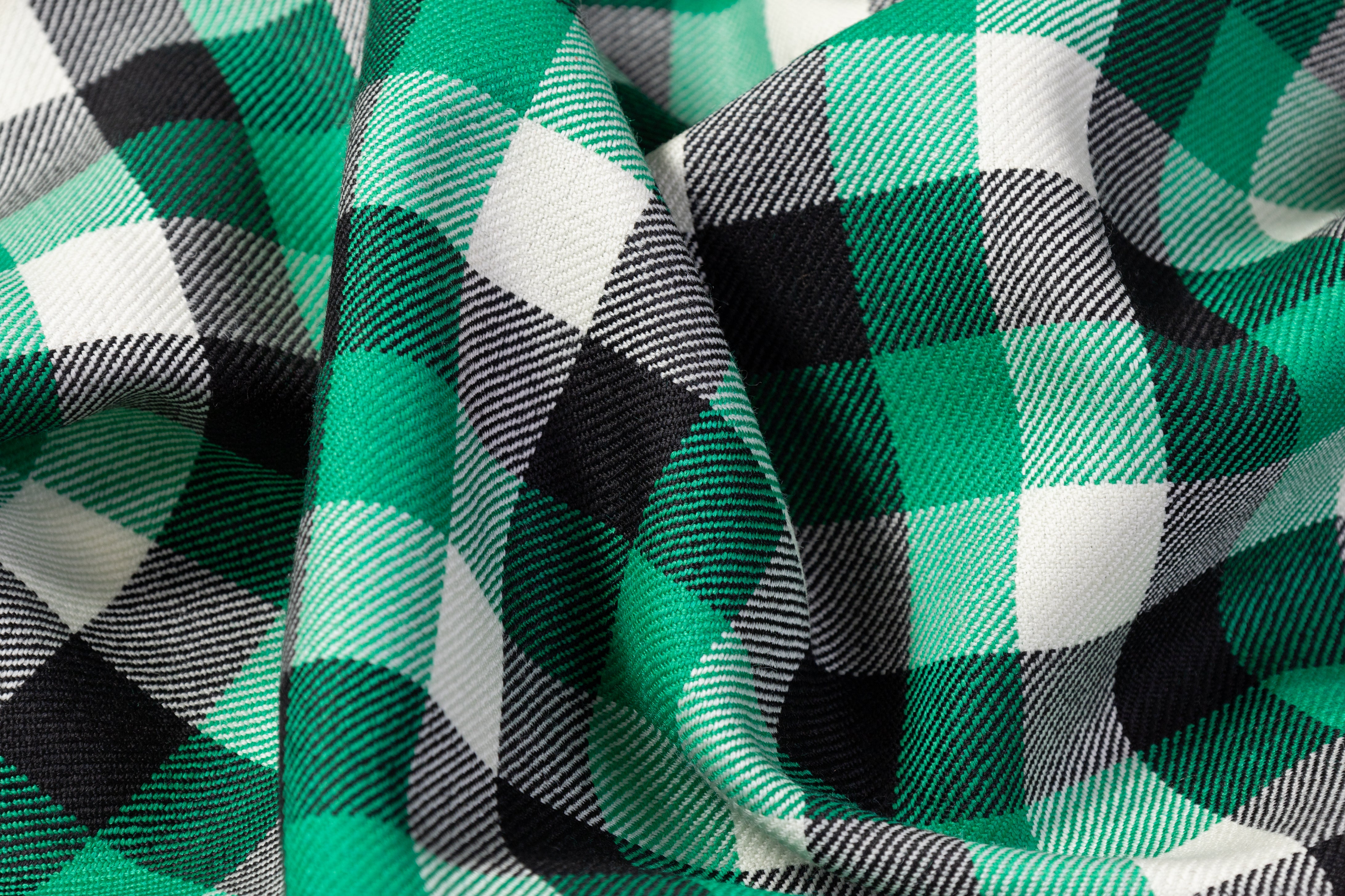 Tartan Italian Wool Suiting - Green / Black / White