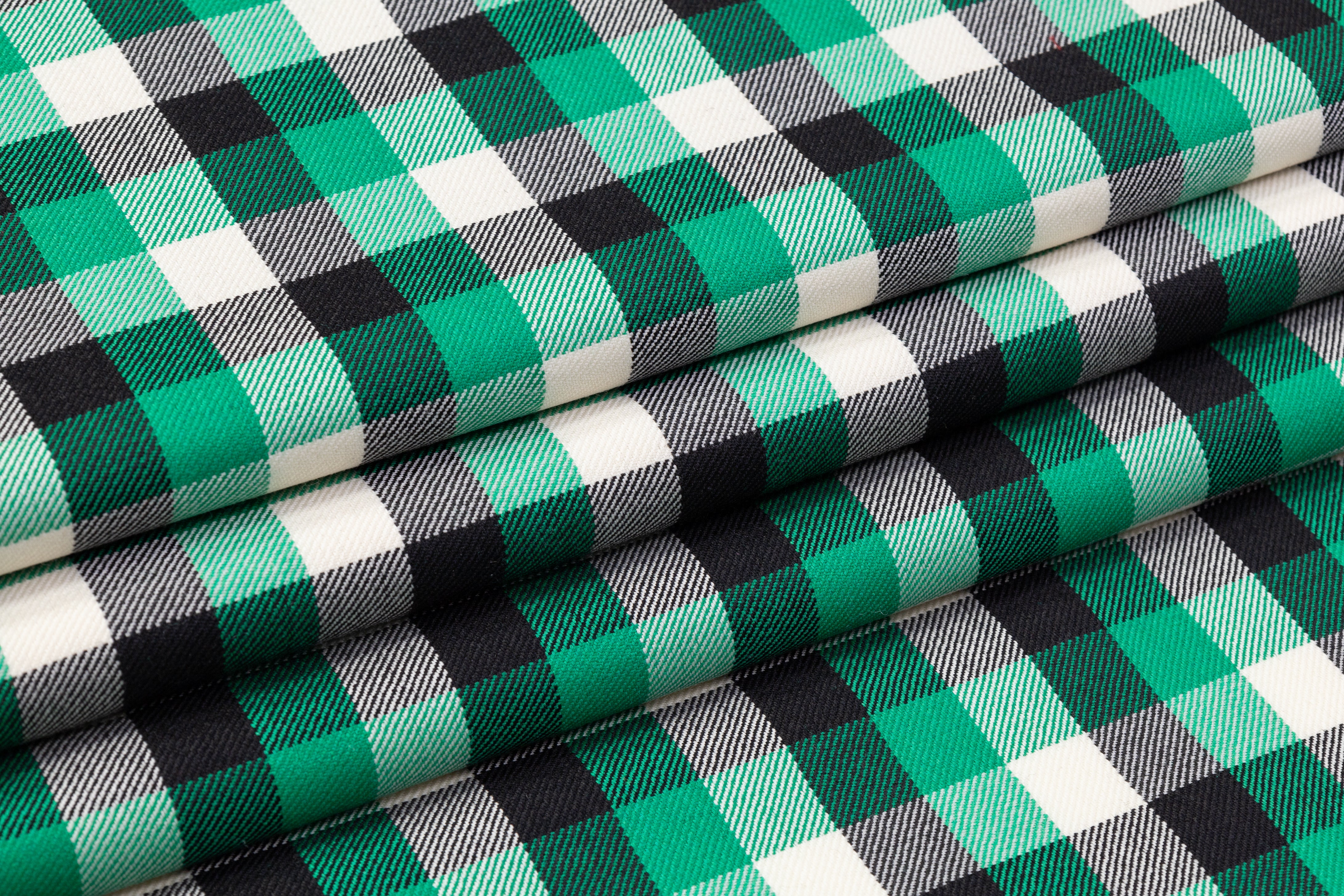 Tartan Italian Wool Suiting - Green / Black / White