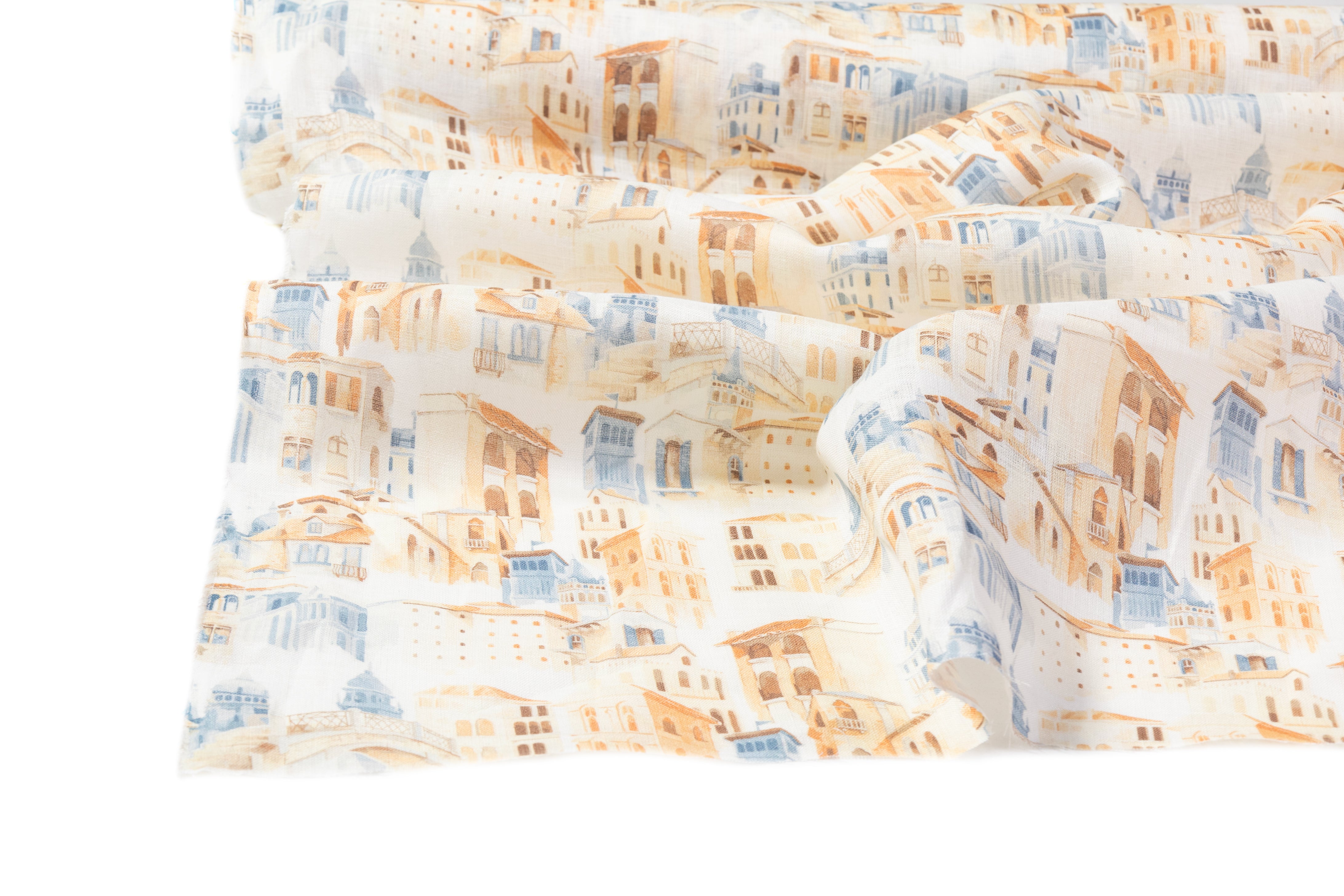 Painted Villas Linen - Brown / Blue / White
