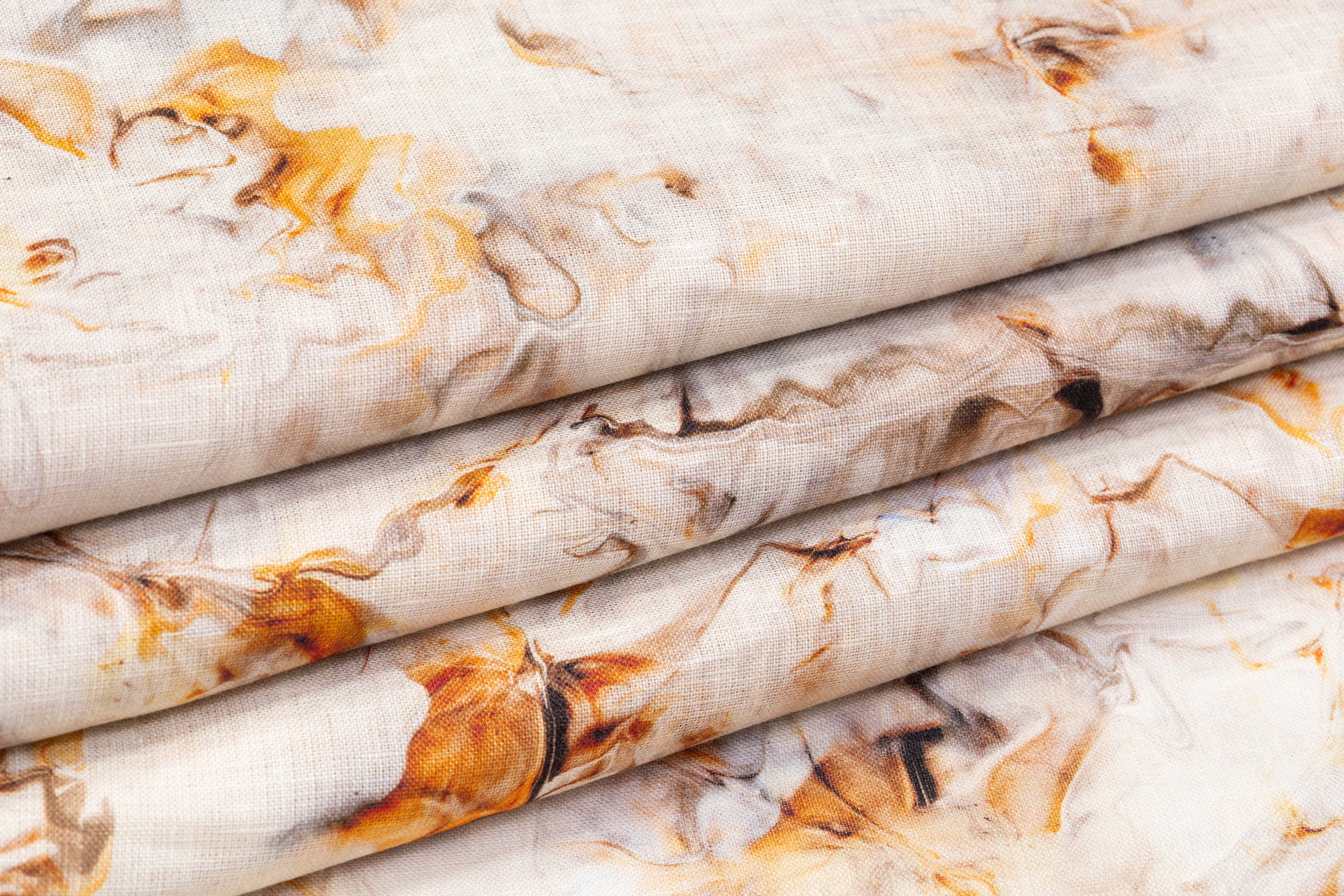 Abstract Linen - Burnt Orange / Blue / White