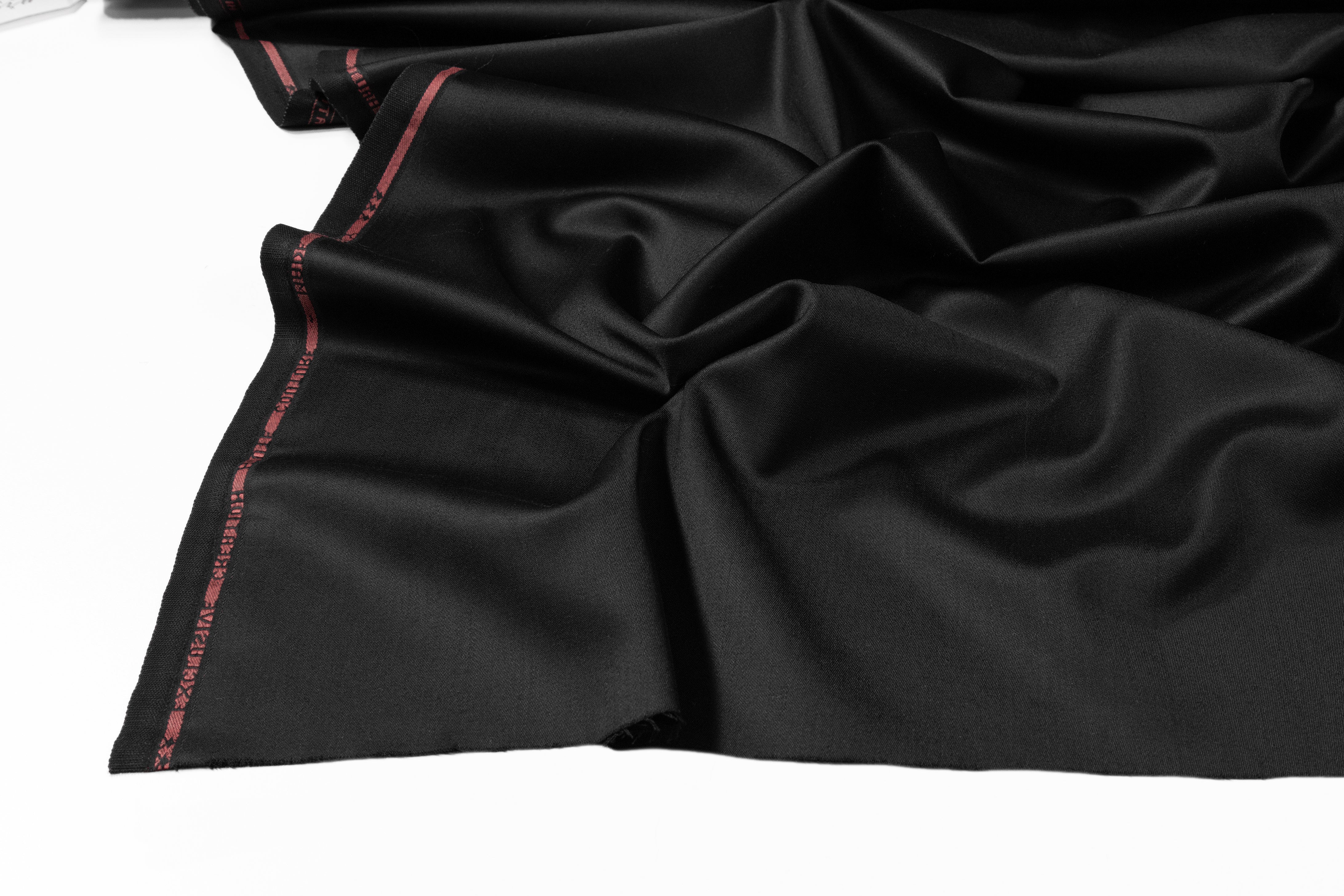 Italian Wool Satin Faille Stretch Suiting - Black