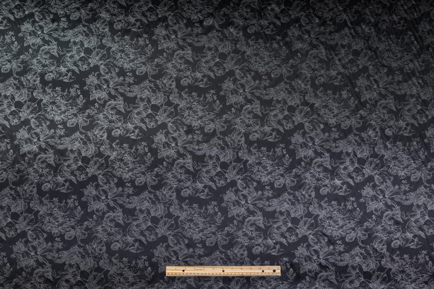 Floral Laminated Italian Silk Charmeuse - Black / Silver