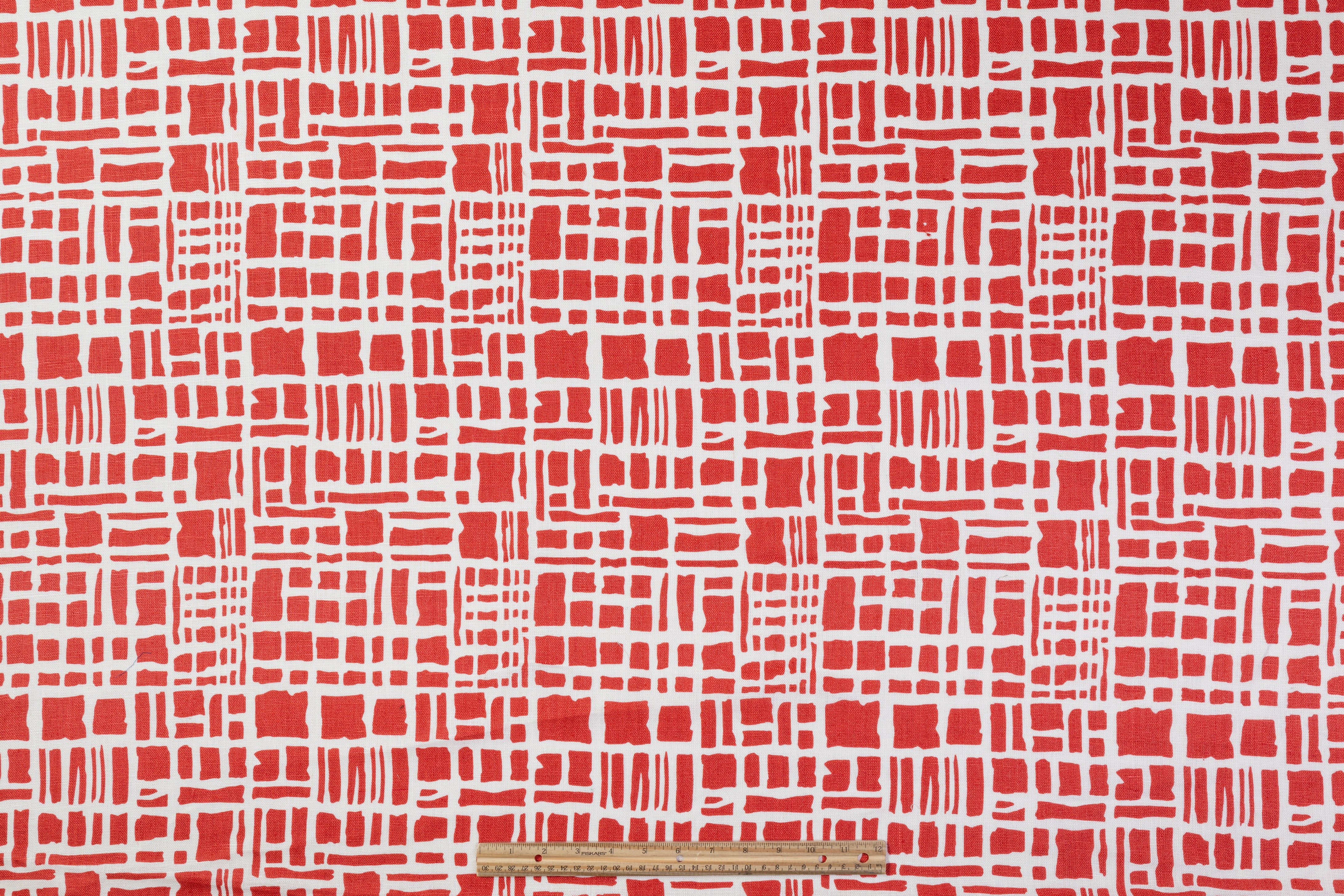 Abstract Grid Printed Linen - Red / White