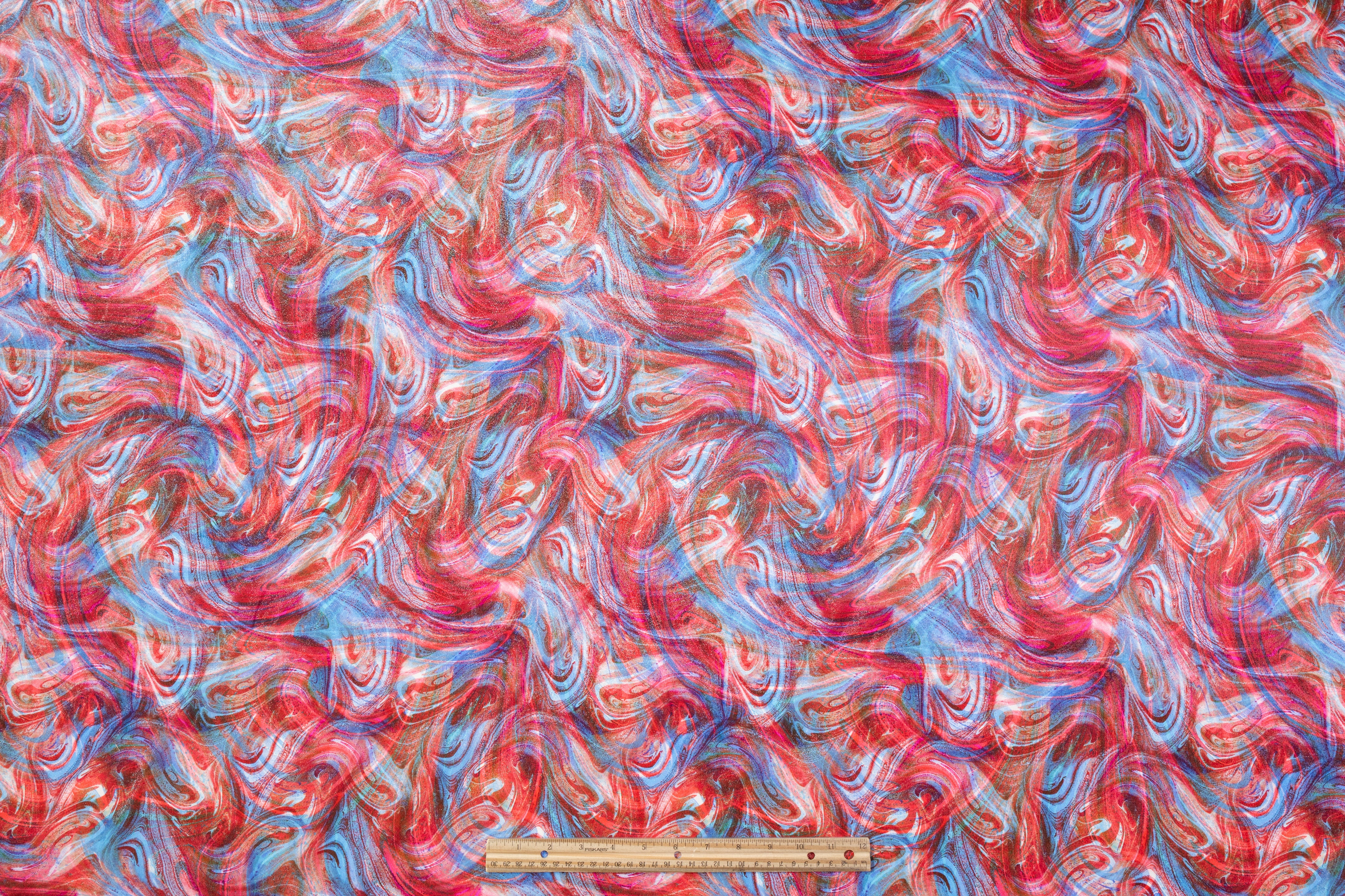 Abstract Italian Silk Chiffon Lamé - Blue / Red