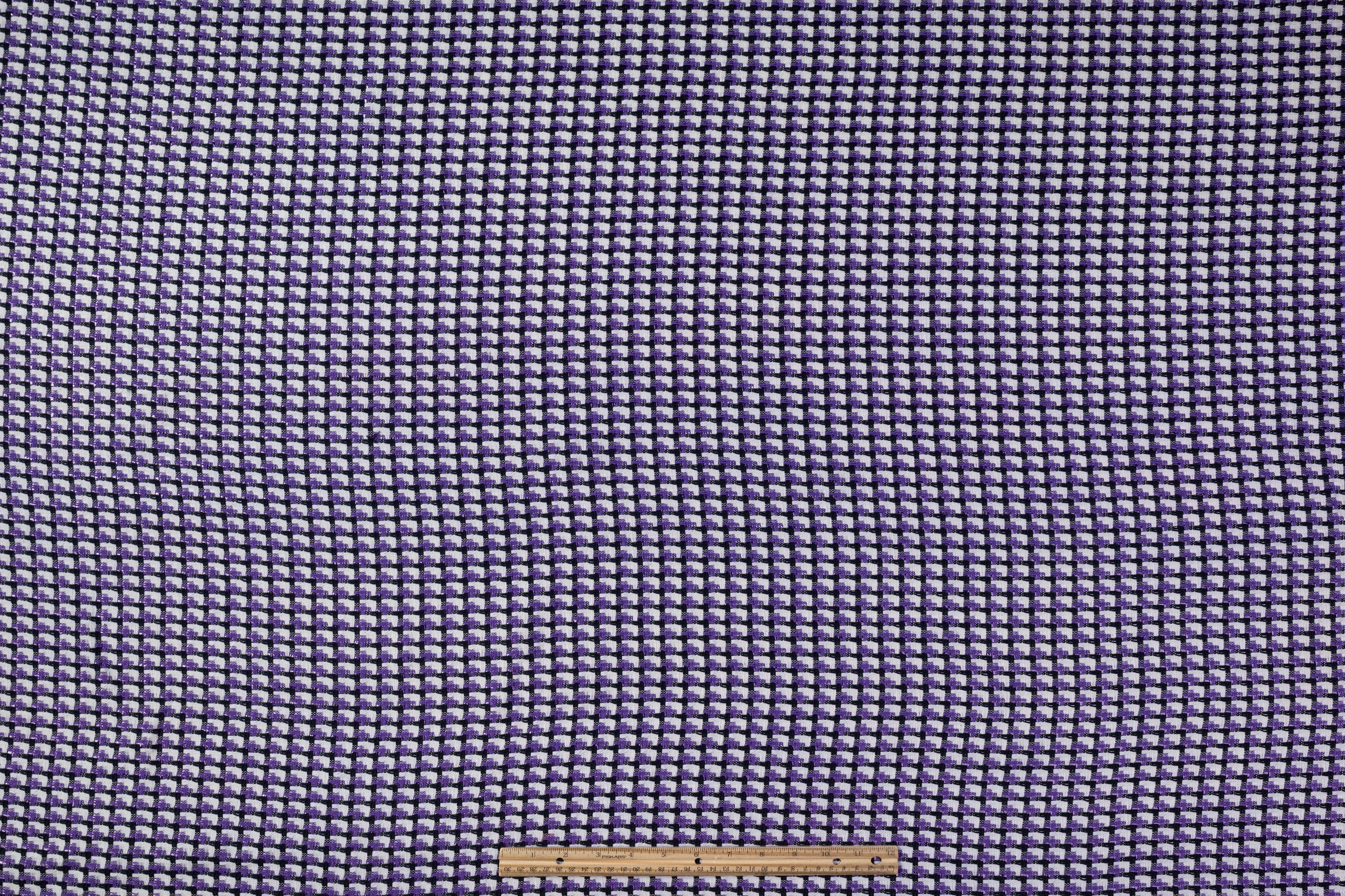 Italian Cotton Blend Tweed - Purple / Navy / White