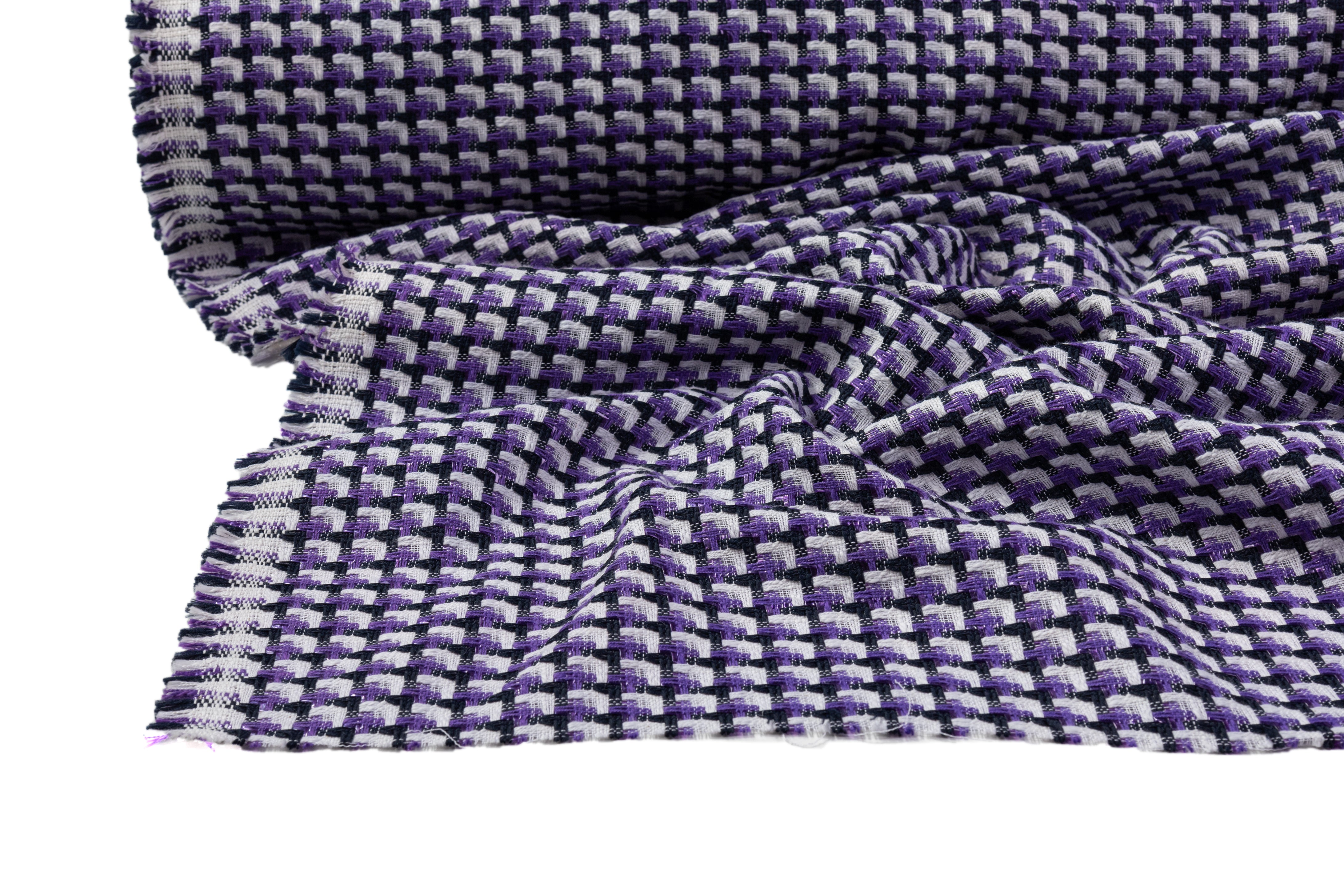 Italian Cotton Blend Tweed - Purple / Navy / White