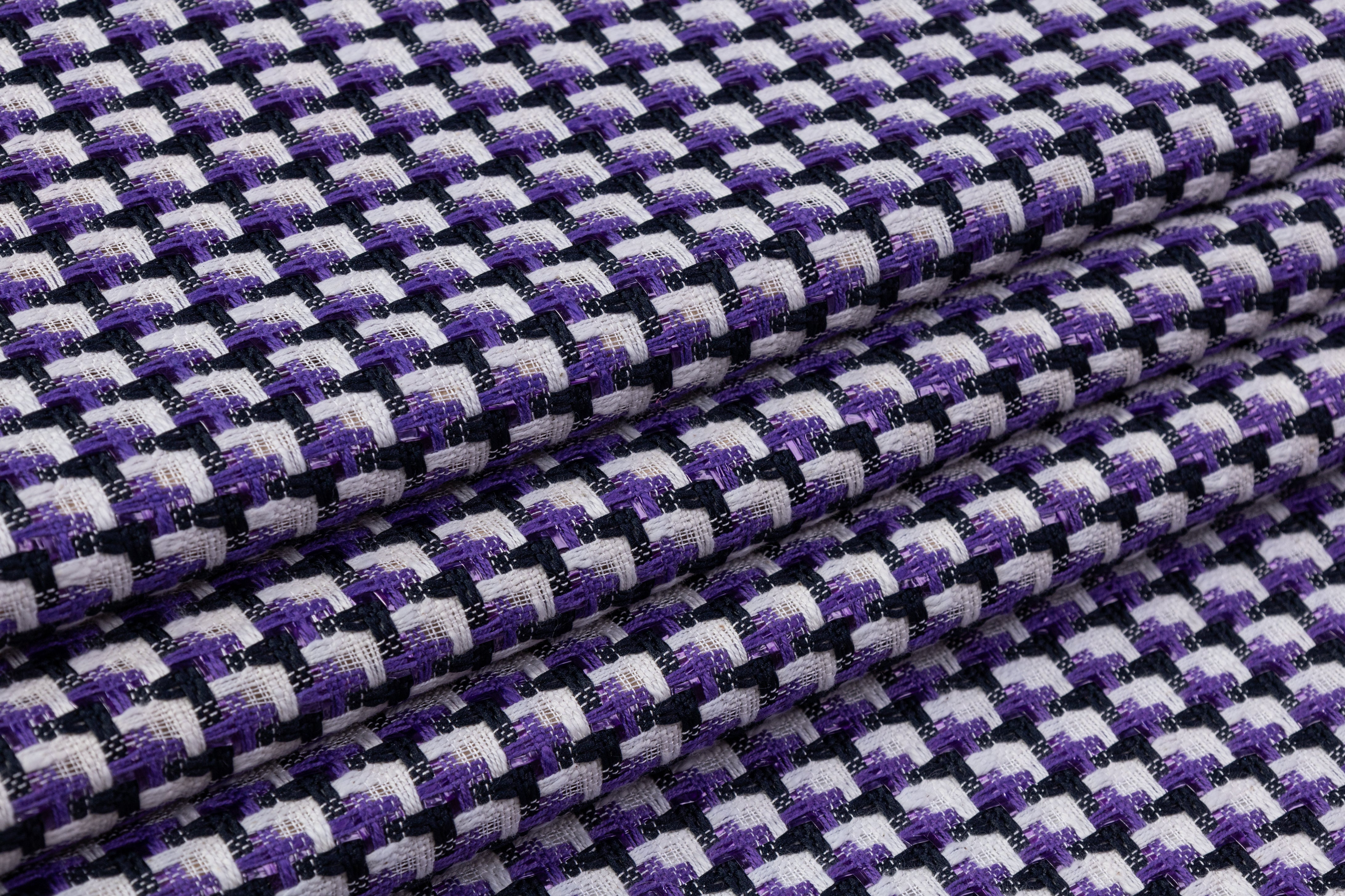 Italian Cotton Blend Tweed - Purple / Navy / White