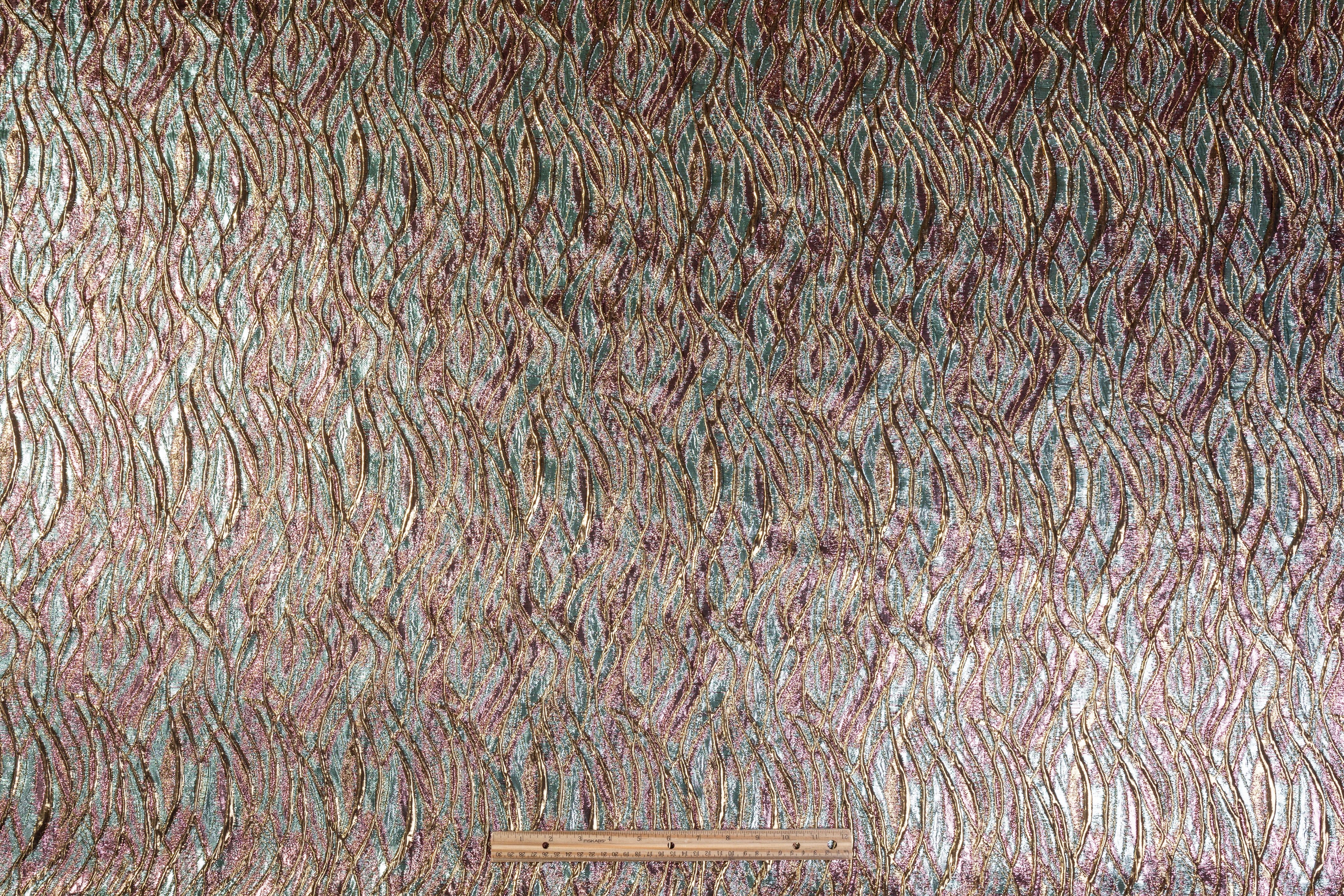 Metallic Italian Cloqué Brocade - Rose Pink / Aqua / Gold