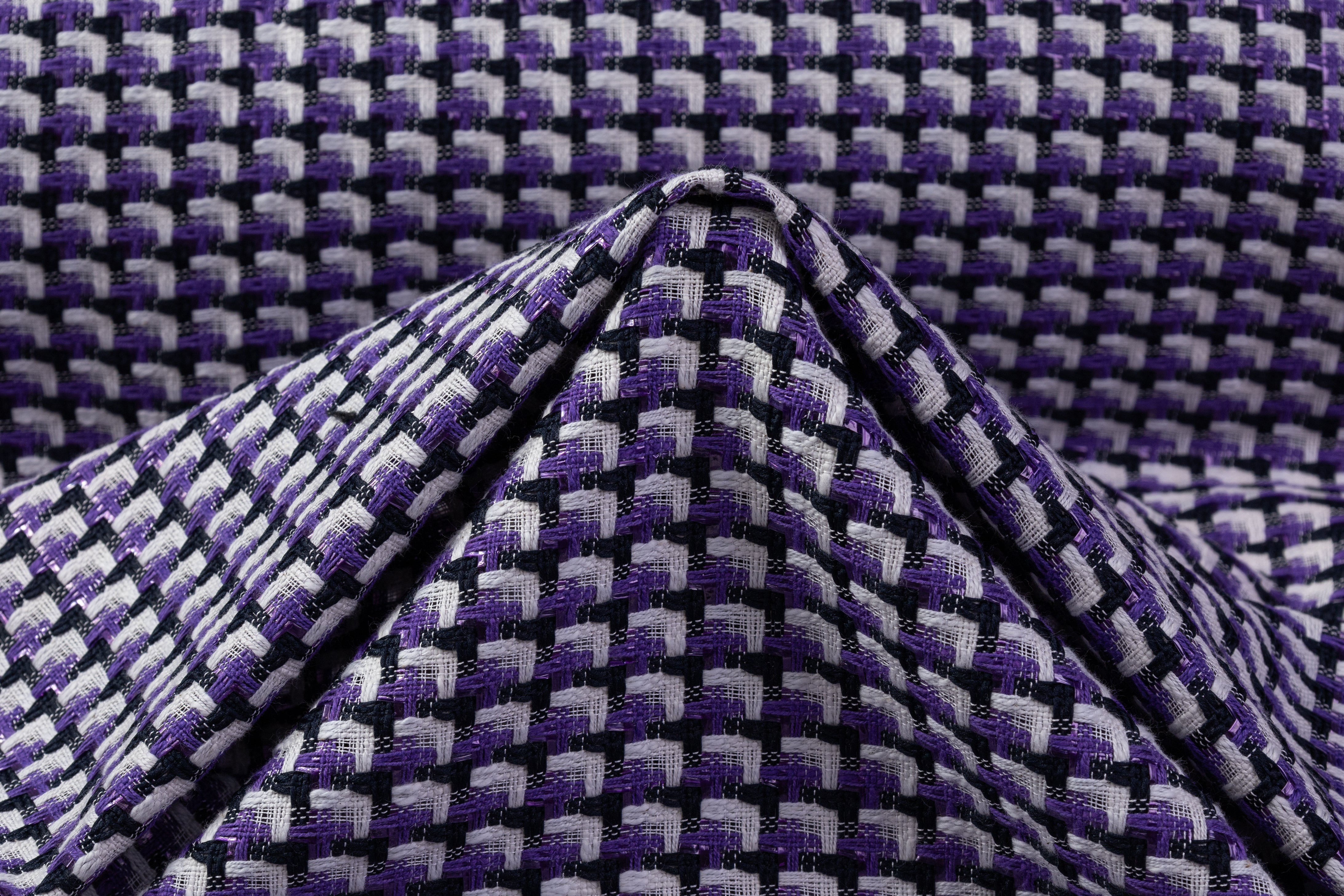 Italian Cotton Blend Tweed - Purple / Navy / White