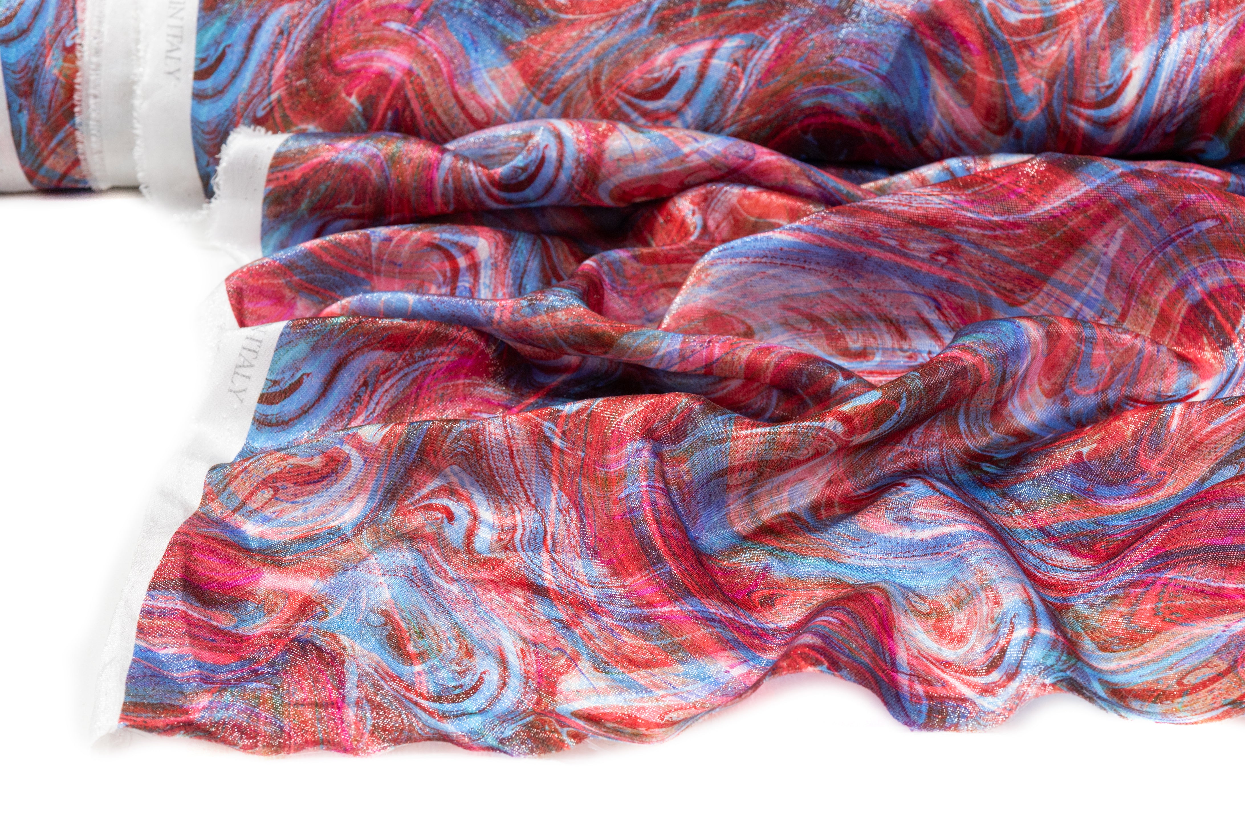 Abstract Italian Silk Chiffon Lamé - Blue / Red