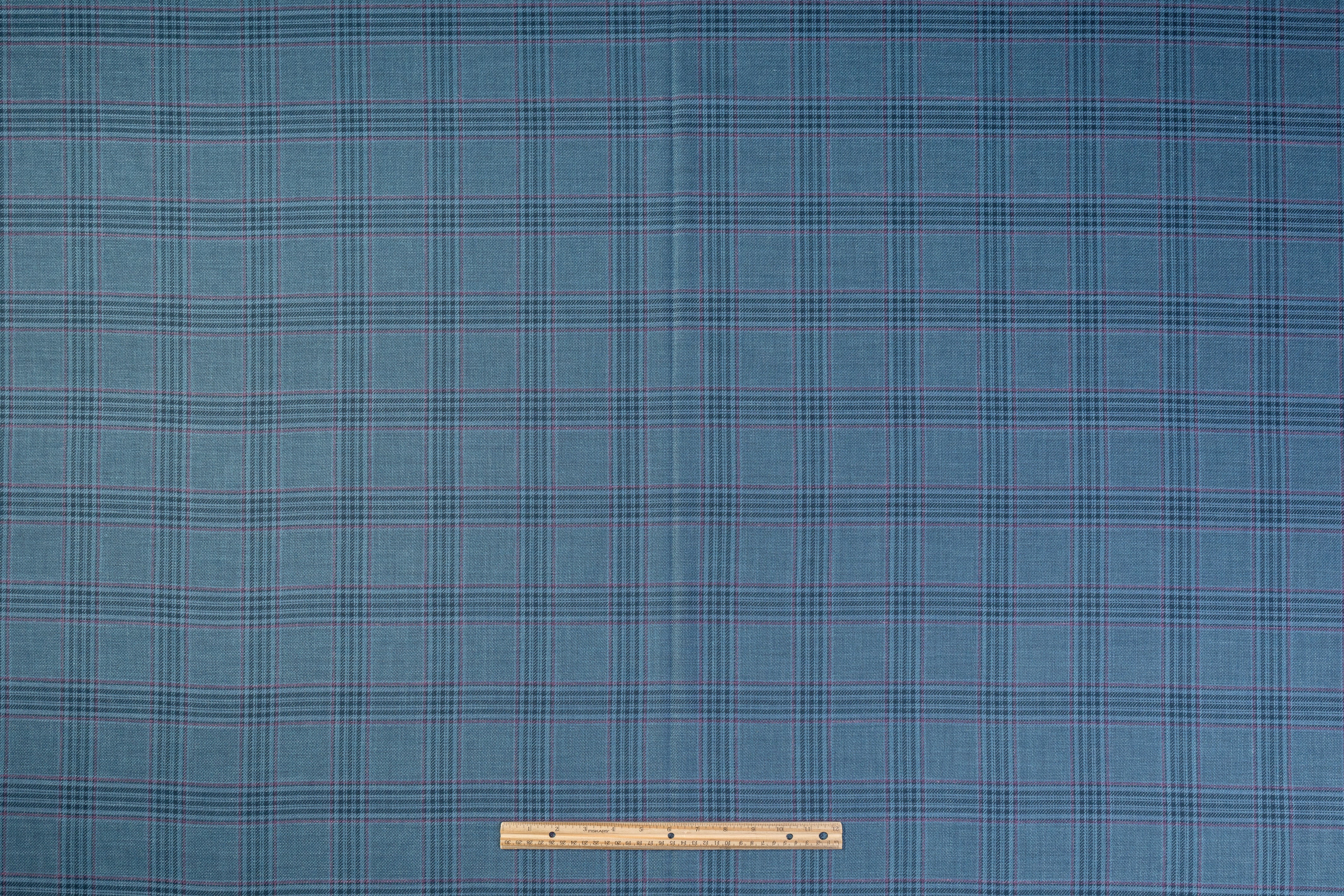 Plaid Italian Silk Linen and Wool Suiting - Blue / Plum