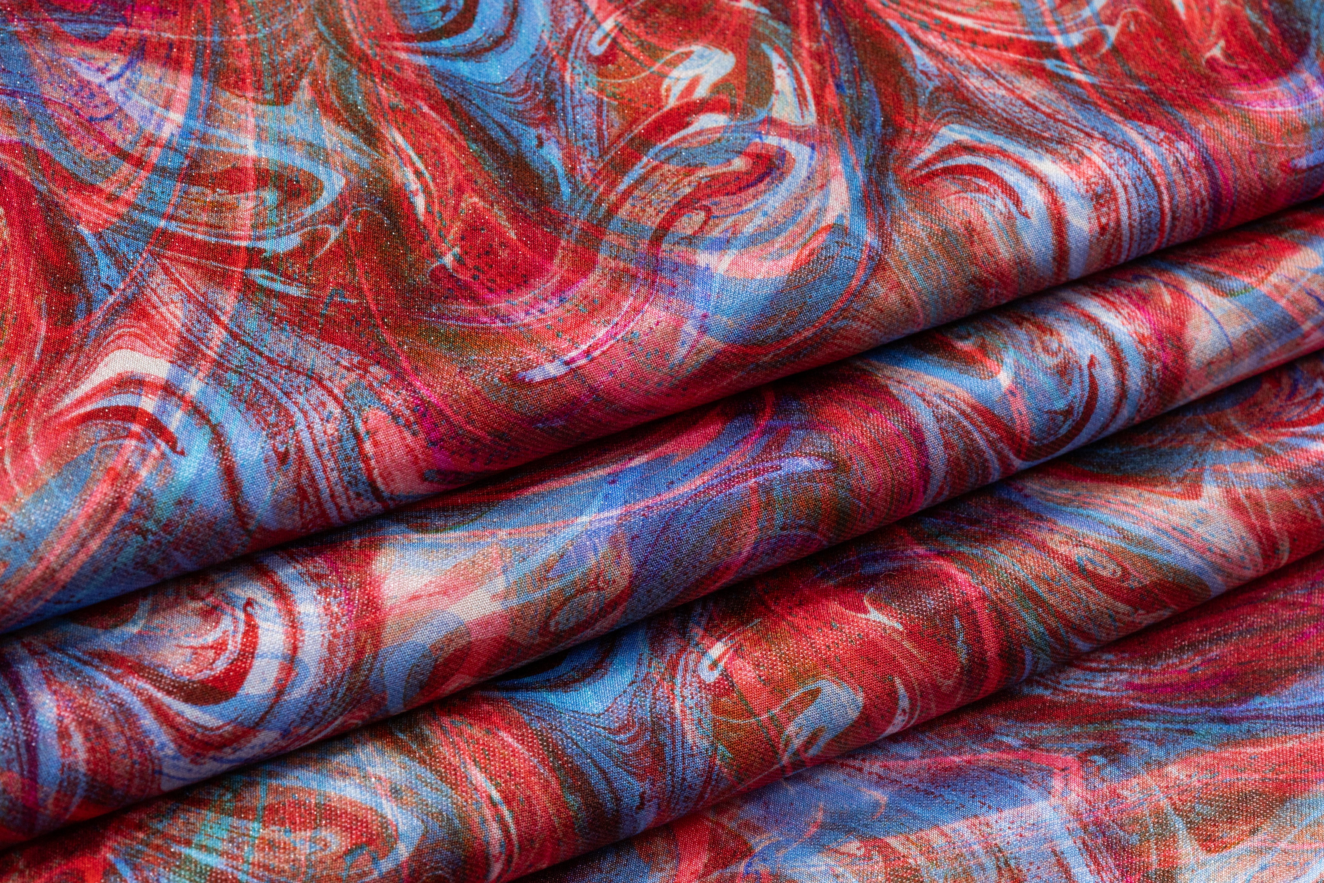 Abstract Italian Silk Chiffon Lamé - Blue / Red