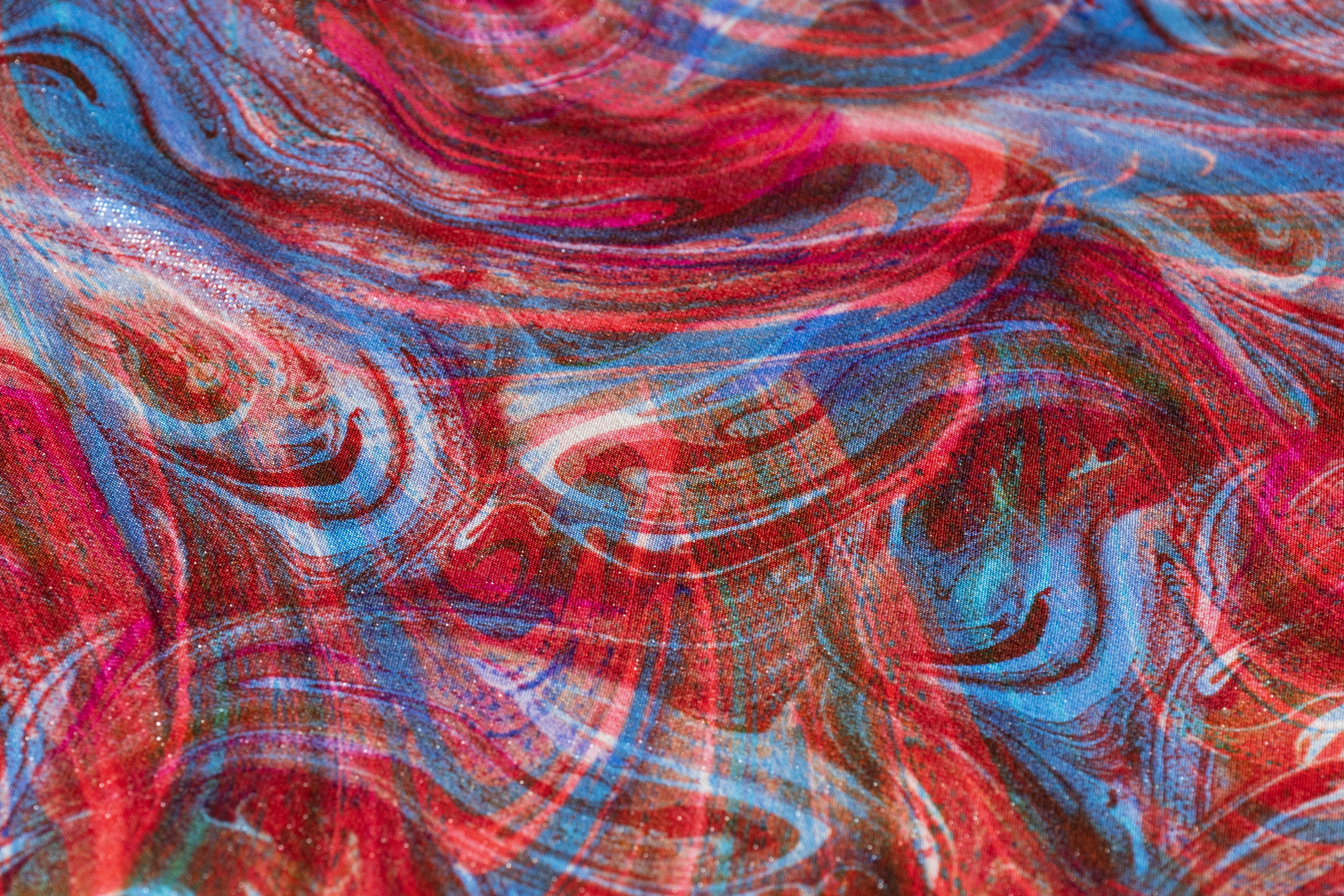 Abstract Italian Silk Chiffon Lamé - Blue / Red