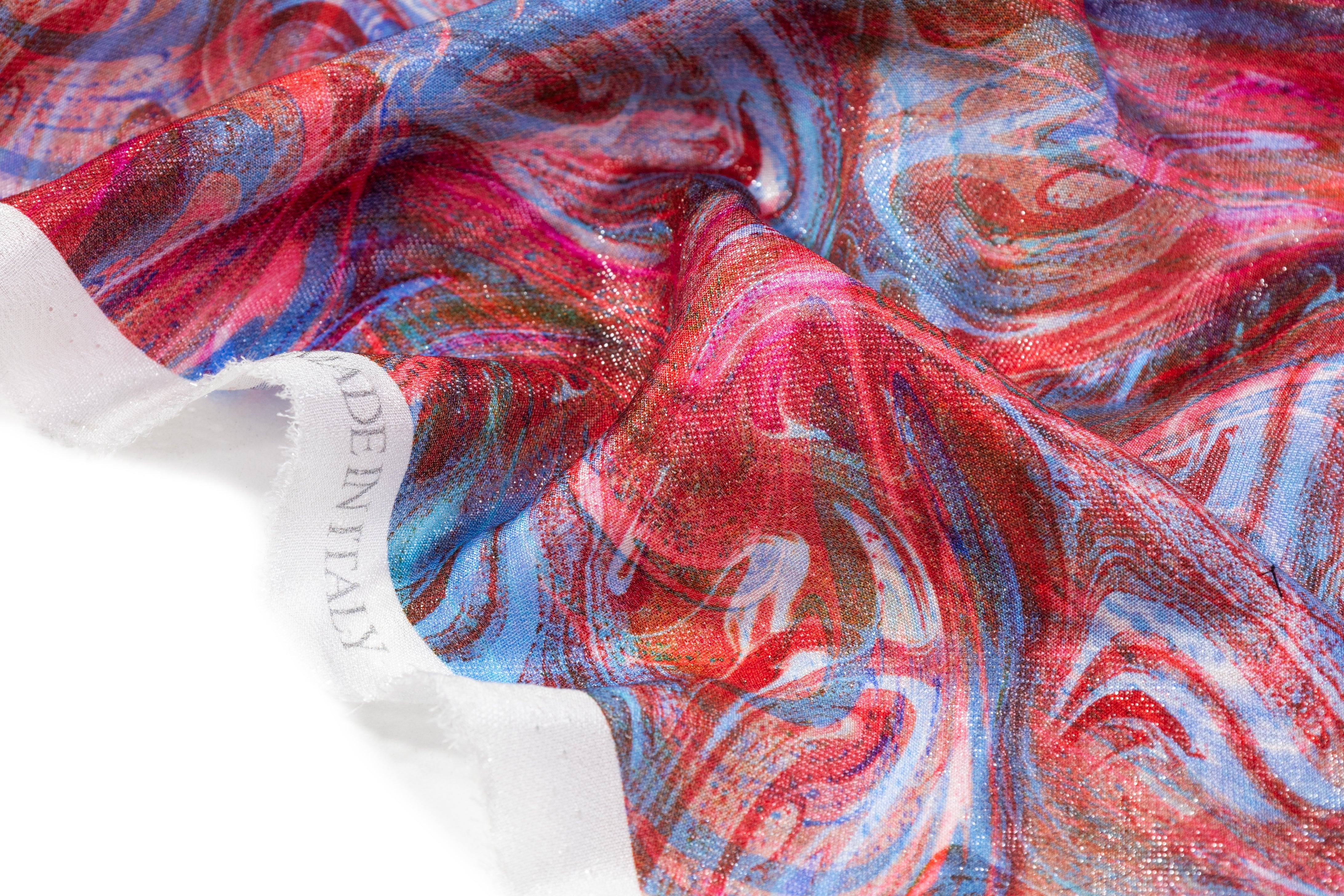 Abstract Italian Silk Chiffon Lamé - Blue / Red