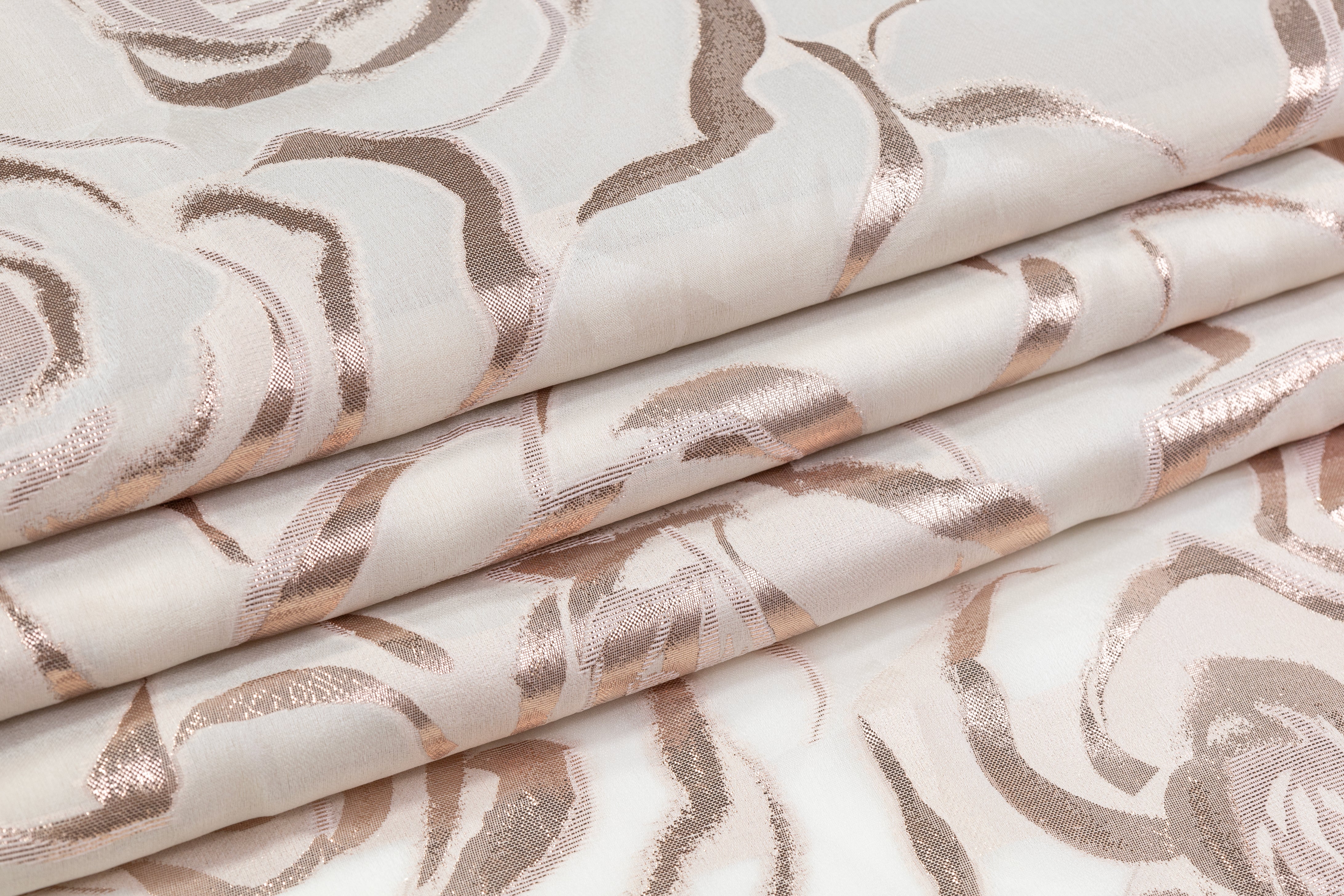 Floral Italian Metallic Silk Organza Fil Coupé - Rose Gold / Off White